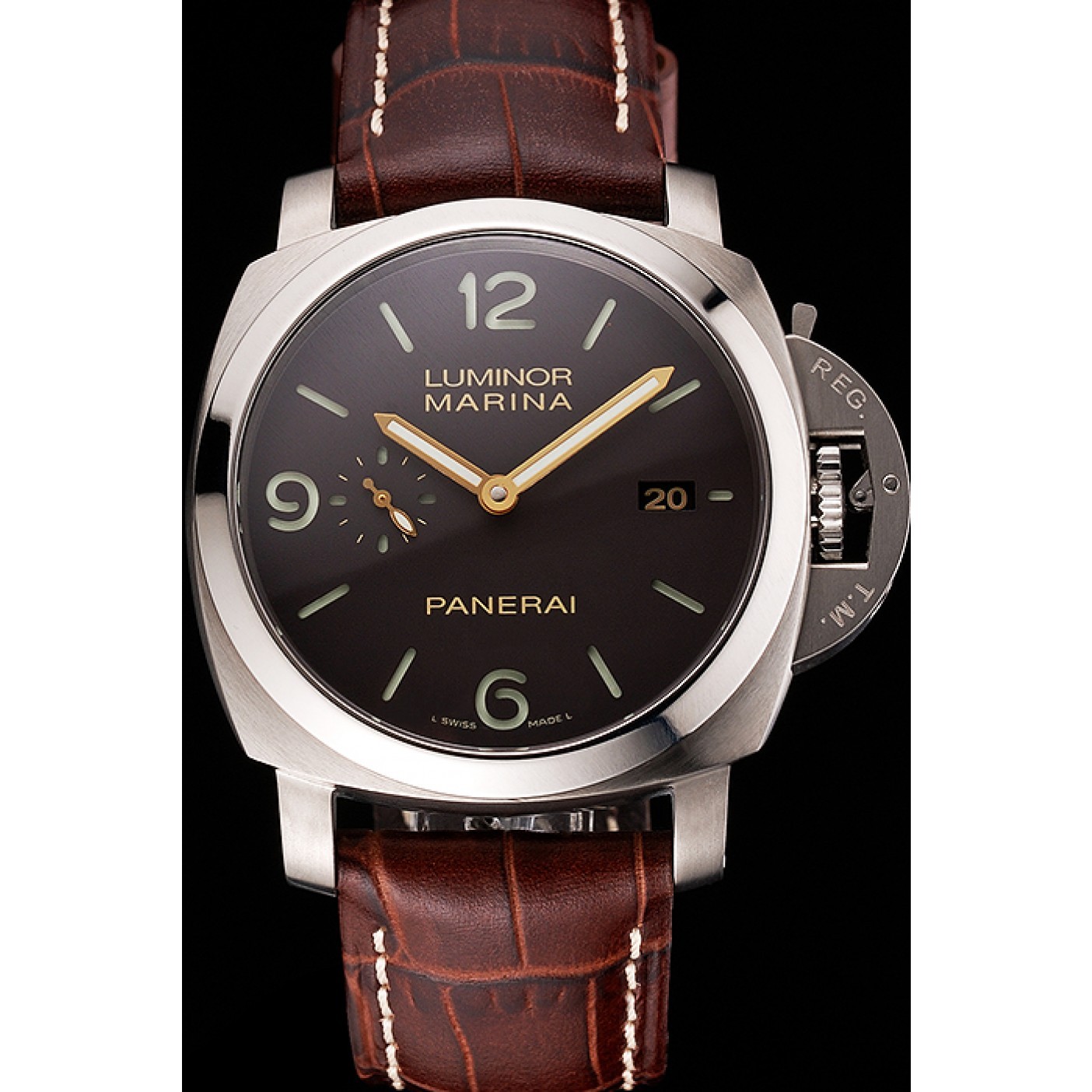 MiroTime Swiss Panerai Luminor Marina 1950 3 Days Brown Dial Stainless Steel Case Brown Leather Strap
