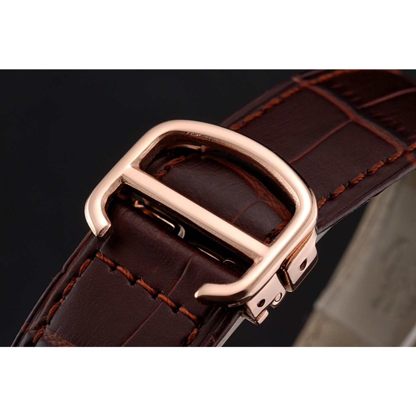 MiroTime Cartier Ronde Solo Brown Dial Diamond Bezel Rose Gold Case Brown Leather Strap