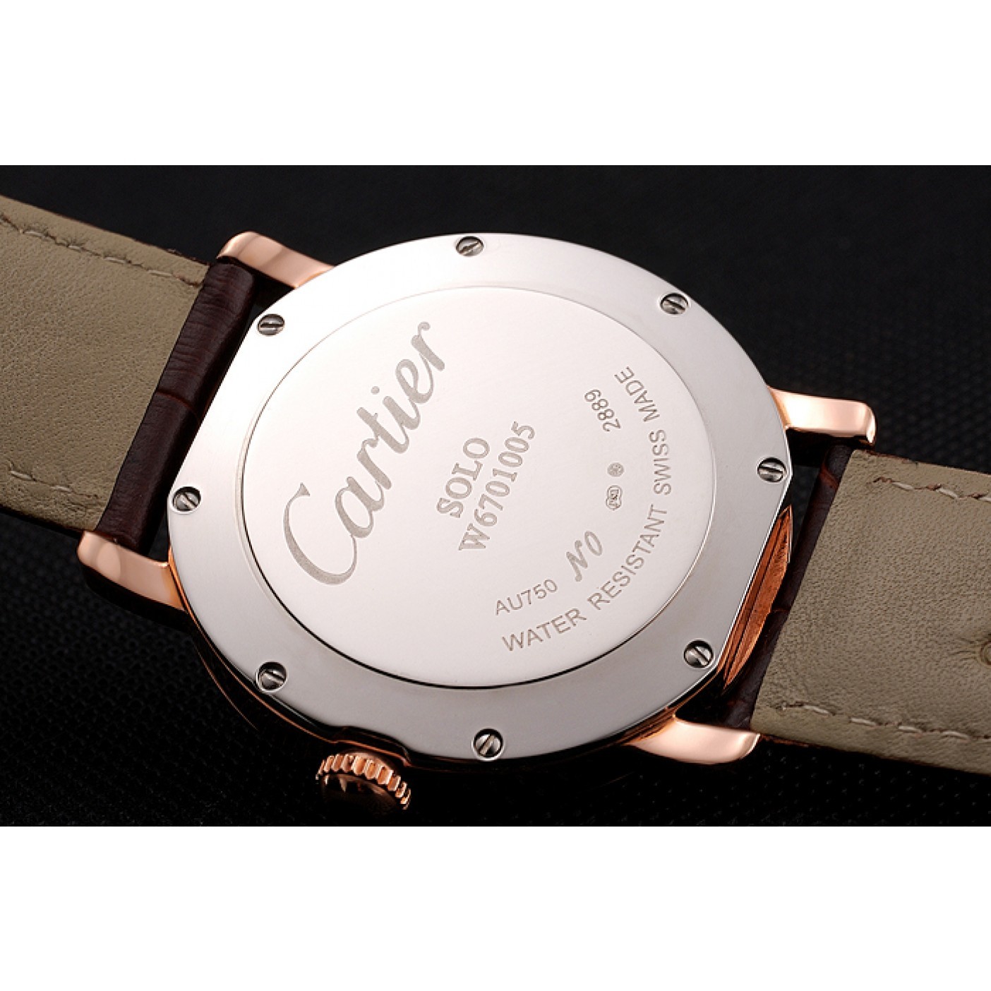 MiroTime Cartier Ronde Solo Brown Dial Diamond Bezel Rose Gold Case Brown Leather Strap