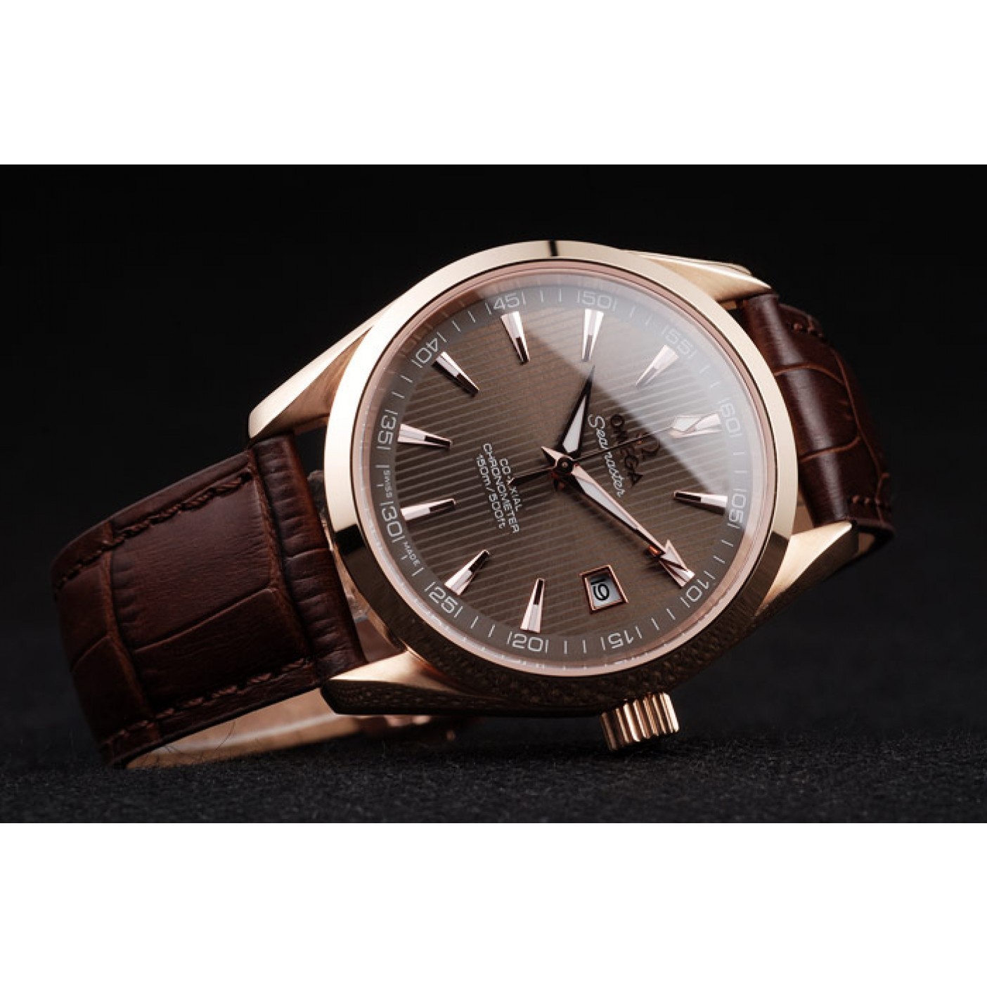 MiroTime Omega Swiss Seamaster Railmaster Brown Strap Brown Striped Dial