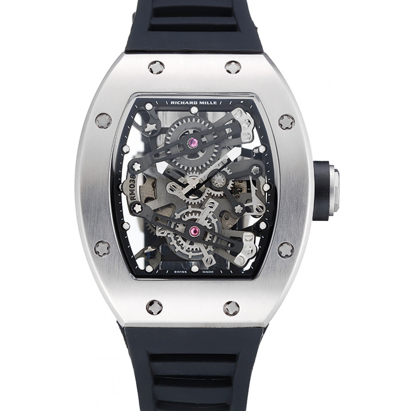 MiroTime Richard Mille RM 038 Bubba Watson Tourbillion Silver Case Black Rubber Bracelet 1454202