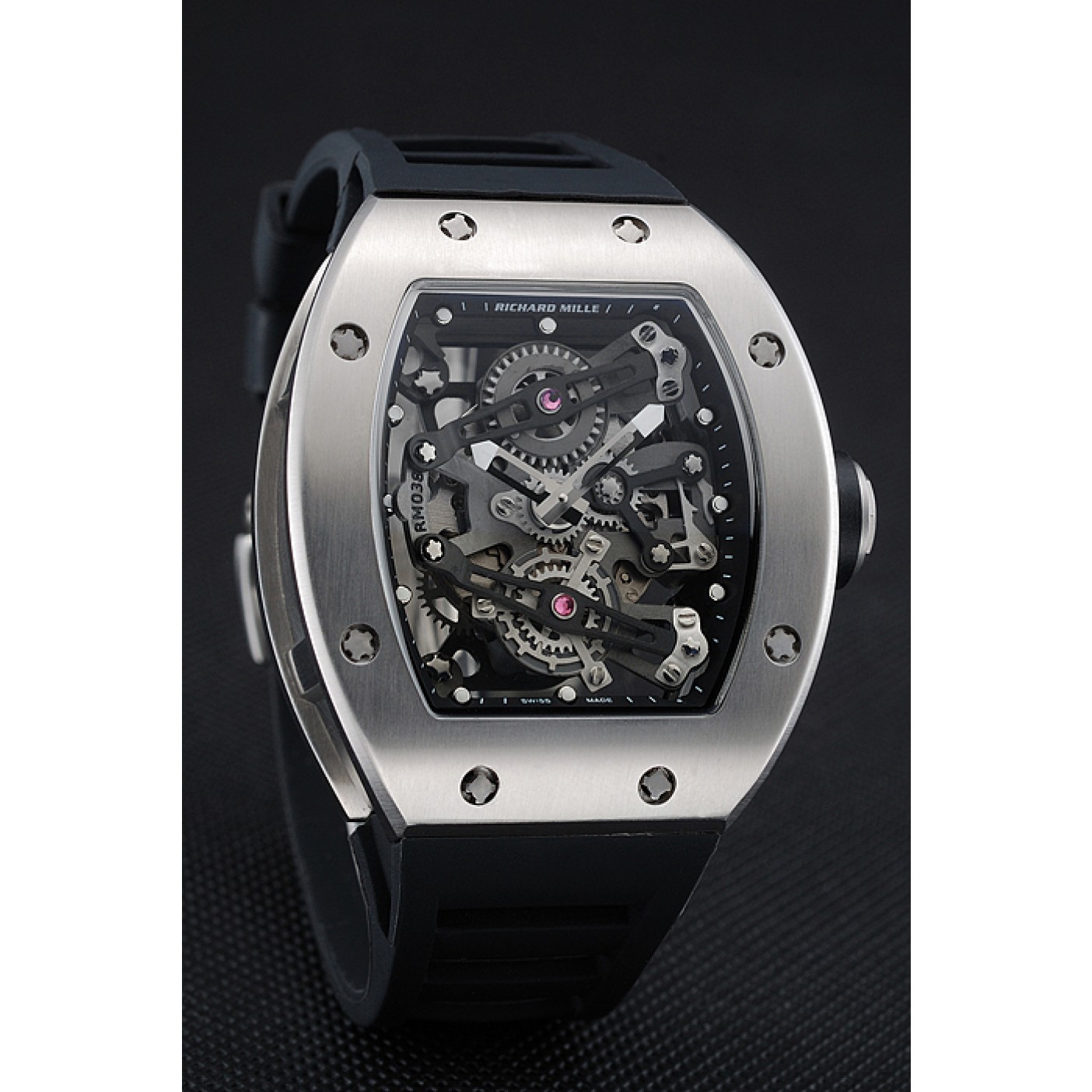 MiroTime Richard Mille RM 038 Bubba Watson Tourbillion Silver Case Black Rubber Bracelet 1454202