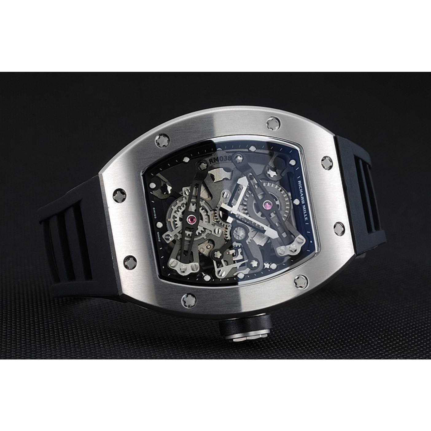 MiroTime Richard Mille RM 038 Bubba Watson Tourbillion Silver Case Black Rubber Bracelet 1454202