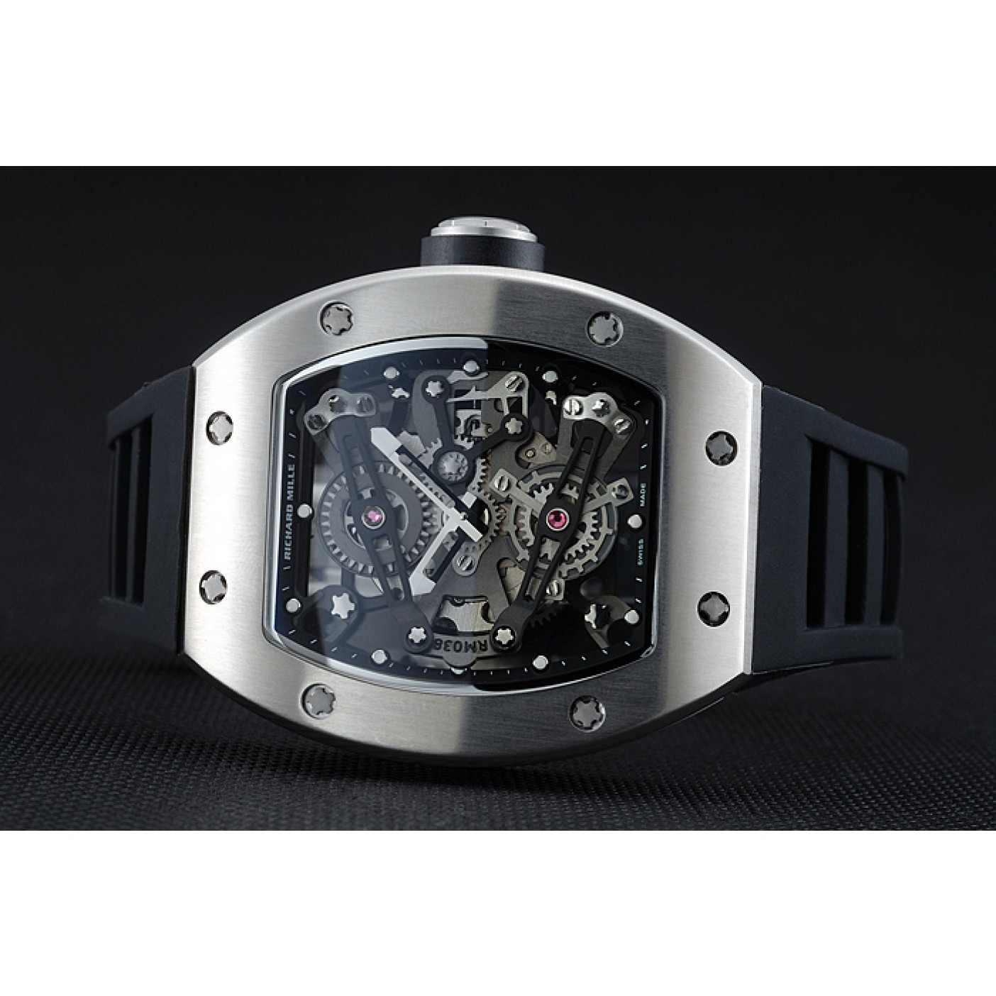 MiroTime Richard Mille RM 038 Bubba Watson Tourbillion Silver Case Black Rubber Bracelet 1454202