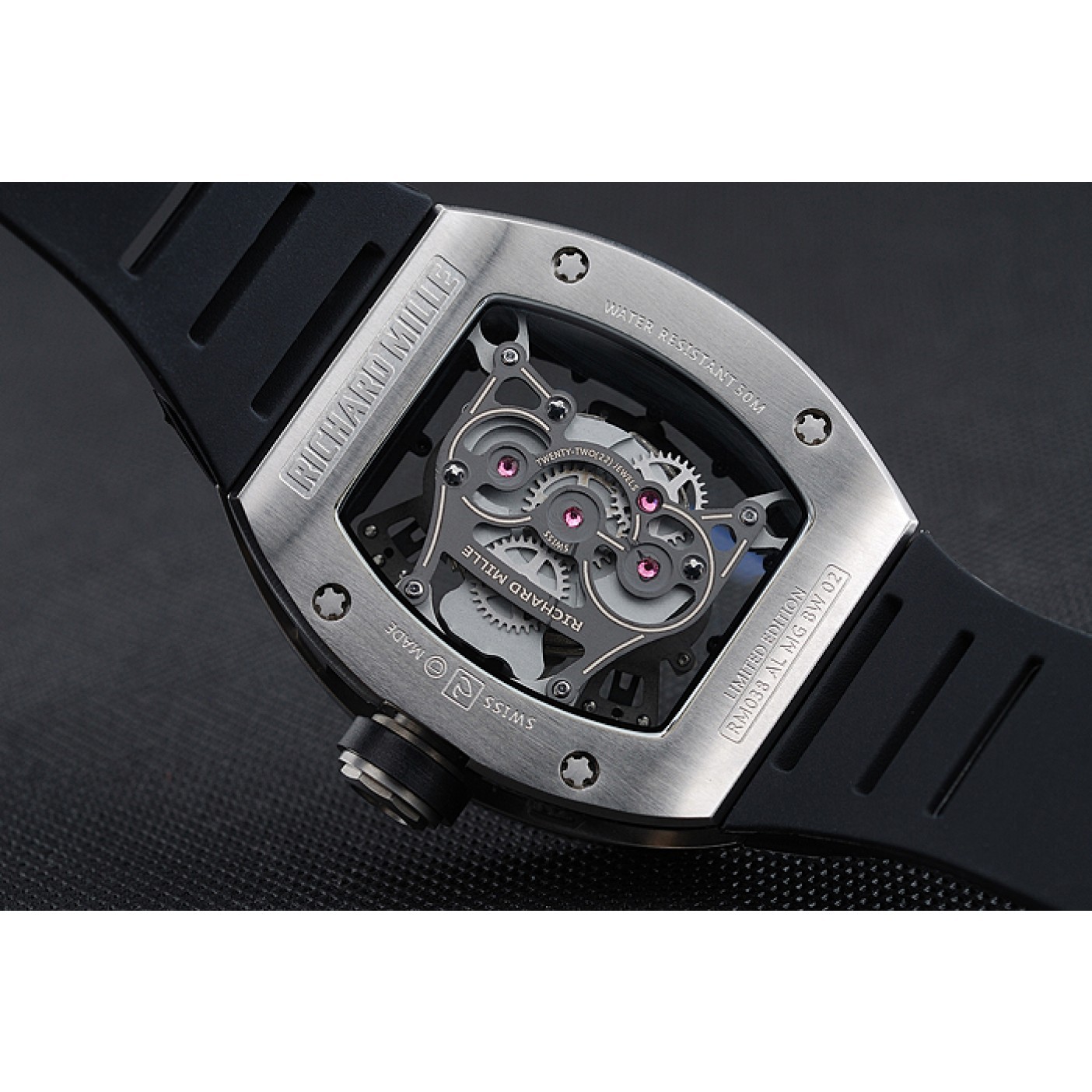 MiroTime Richard Mille RM 038 Bubba Watson Tourbillion Silver Case Black Rubber Bracelet 1454202