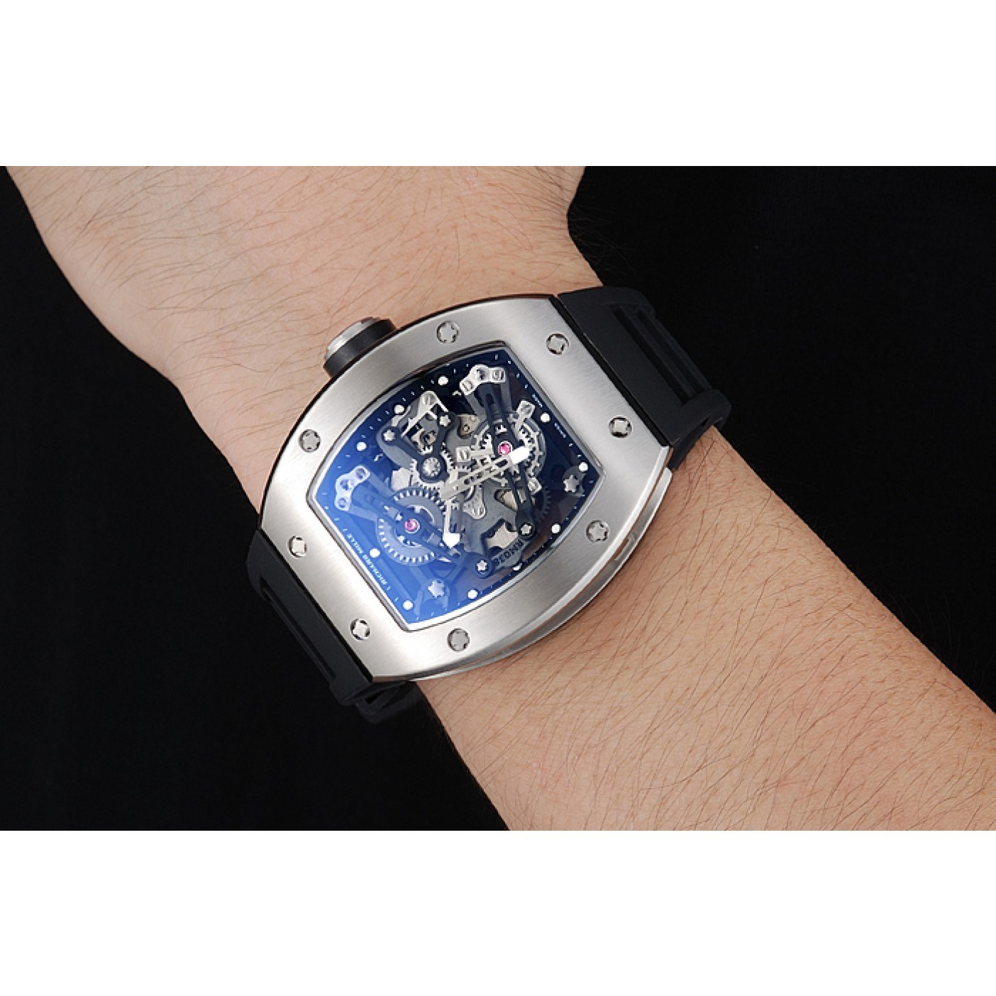 MiroTime Richard Mille RM 038 Bubba Watson Tourbillion Silver Case Black Rubber Bracelet 1454202