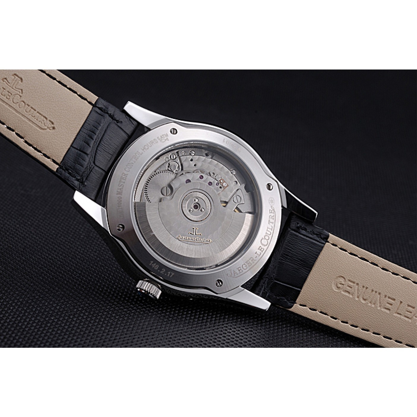 MiroTime Jaeger LeCoultre Master Black Dial Black Leather Band Stainless Steel Bezel 622079