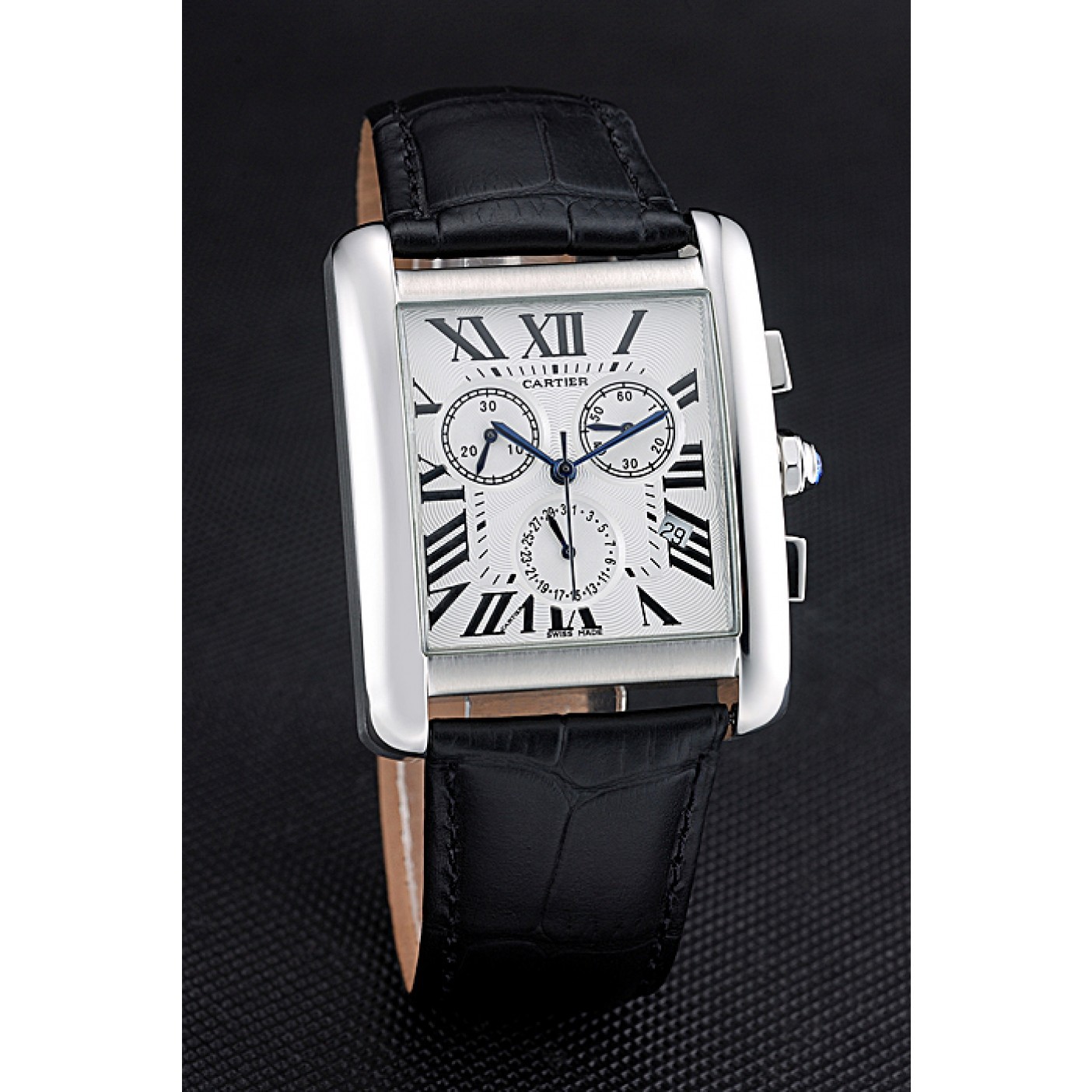MiroTime Cartier Tank MC White Dial Stainless Steel Case Black Leather Bracelet 622689