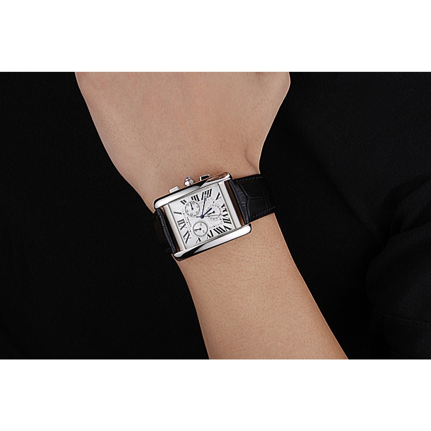 MiroTime Cartier Tank MC White Dial Stainless Steel Case Black Leather Bracelet 622689