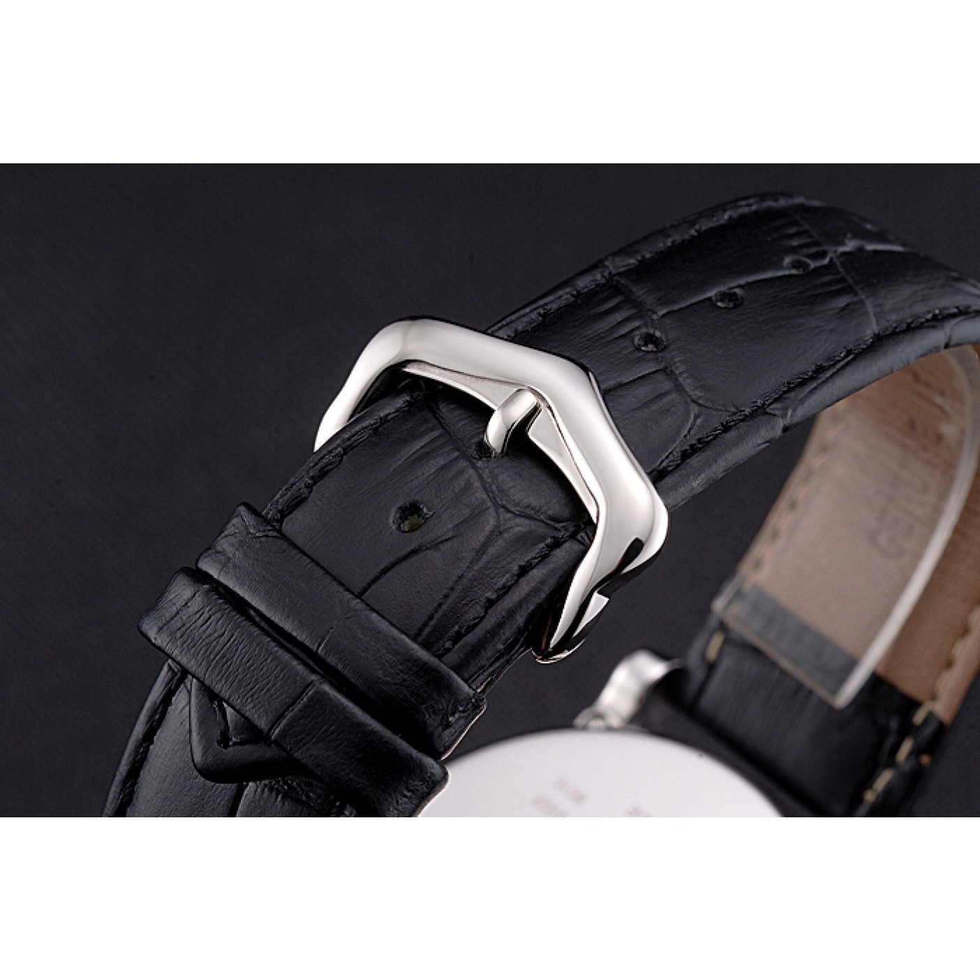 MiroTime Cartier Rotonde Date White Dial Stainless Steel Case Black Leather Strap