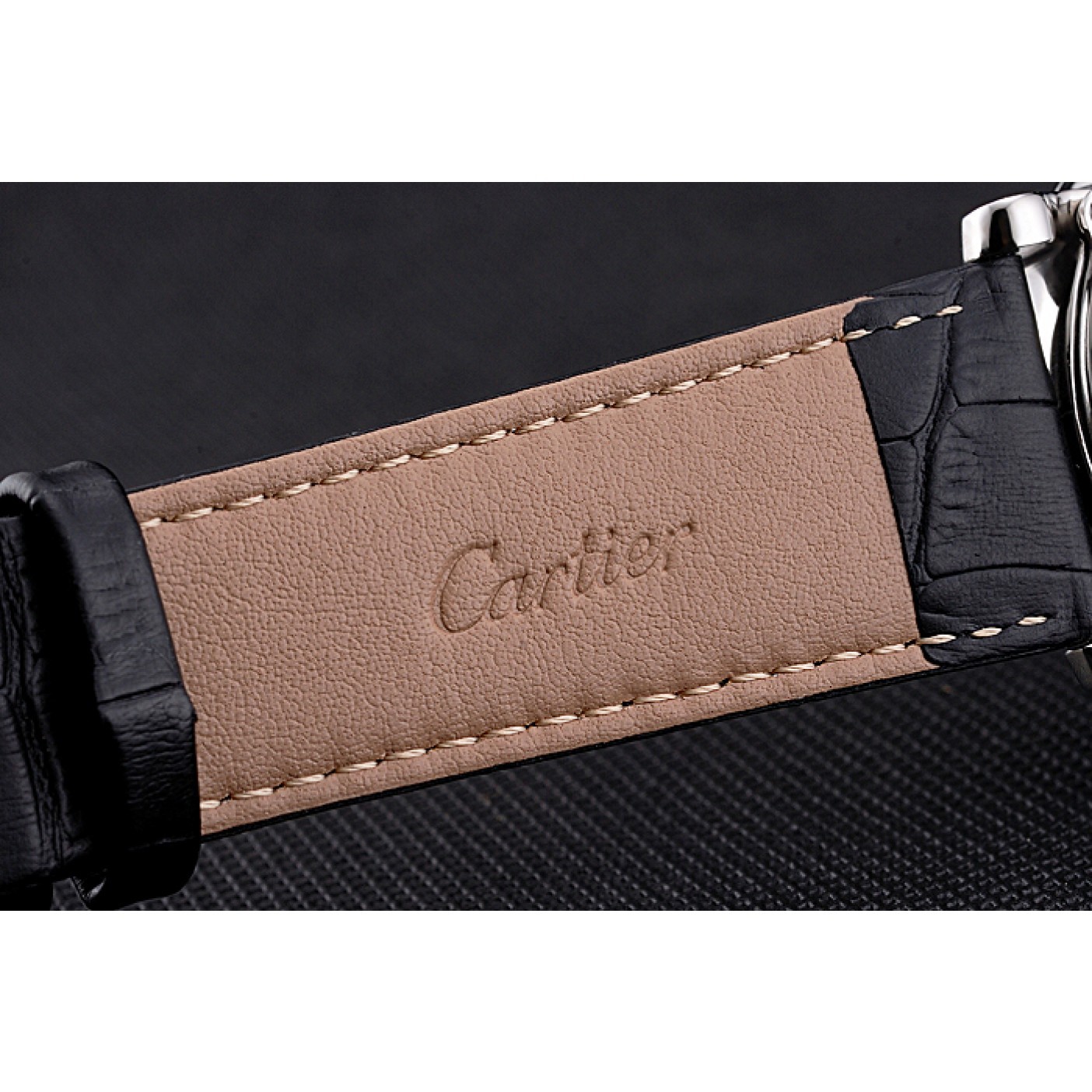 MiroTime Cartier Rotonde Date White Dial Stainless Steel Case Black Leather Strap