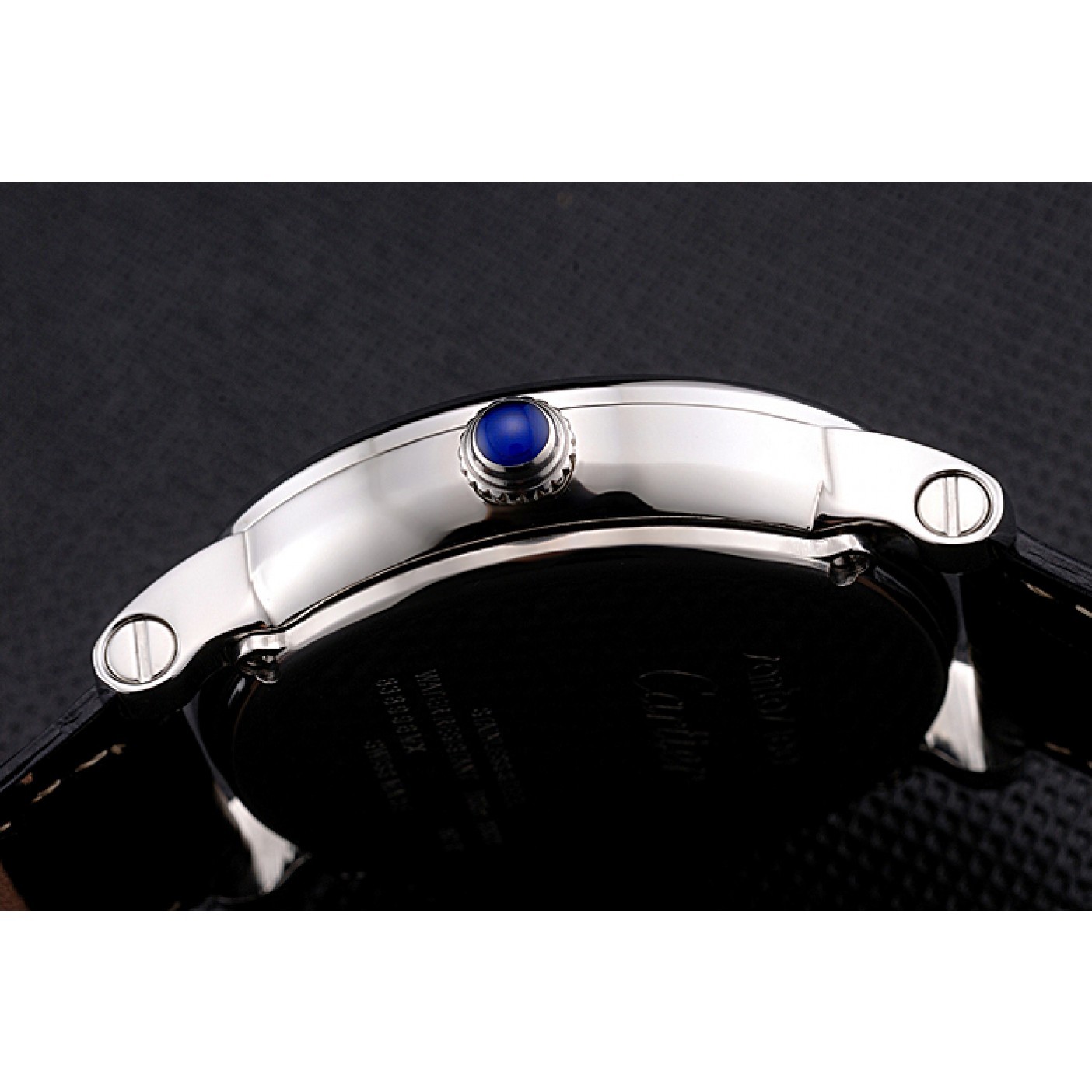 MiroTime Cartier Rotonde Date White Dial Stainless Steel Case Black Leather Strap