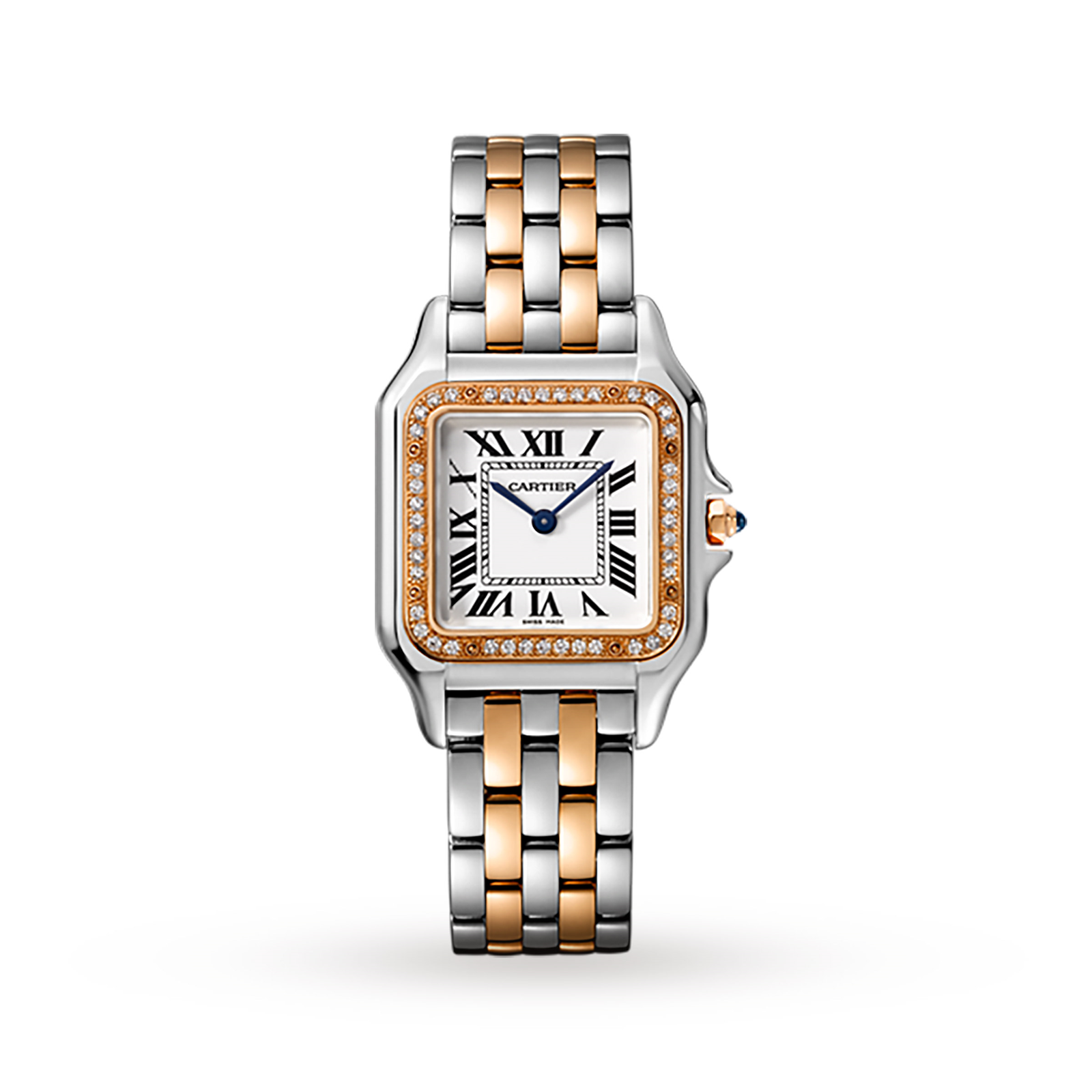 MiroTime Swiss Panthère de Cartier watch, Medium model, rose gold and steel, diamonds