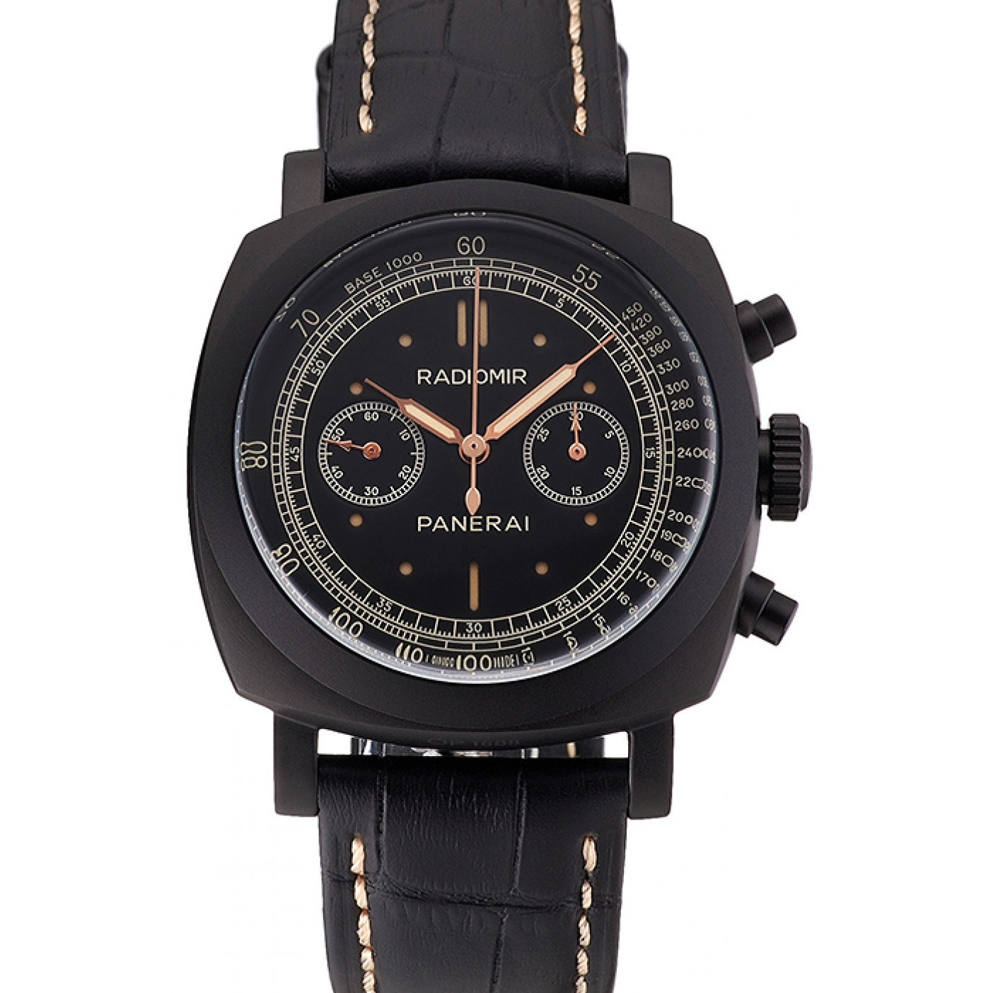 MiroTime Swiss Panerai Radiomir 1940 Chronograph Black Dial Black Ionized Case Black Leather Strap