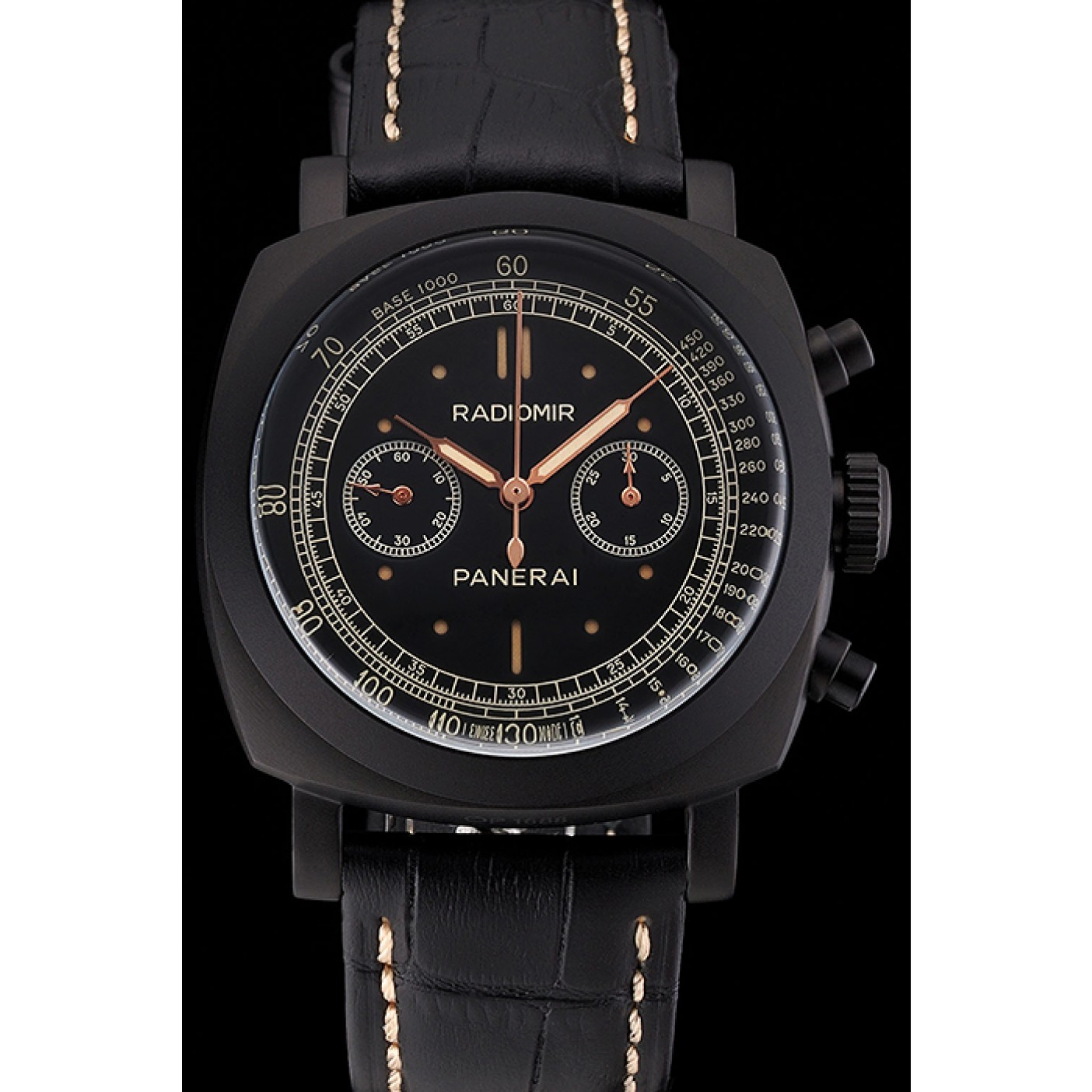 MiroTime Swiss Panerai Radiomir 1940 Chronograph Black Dial Black Ionized Case Black Leather Strap