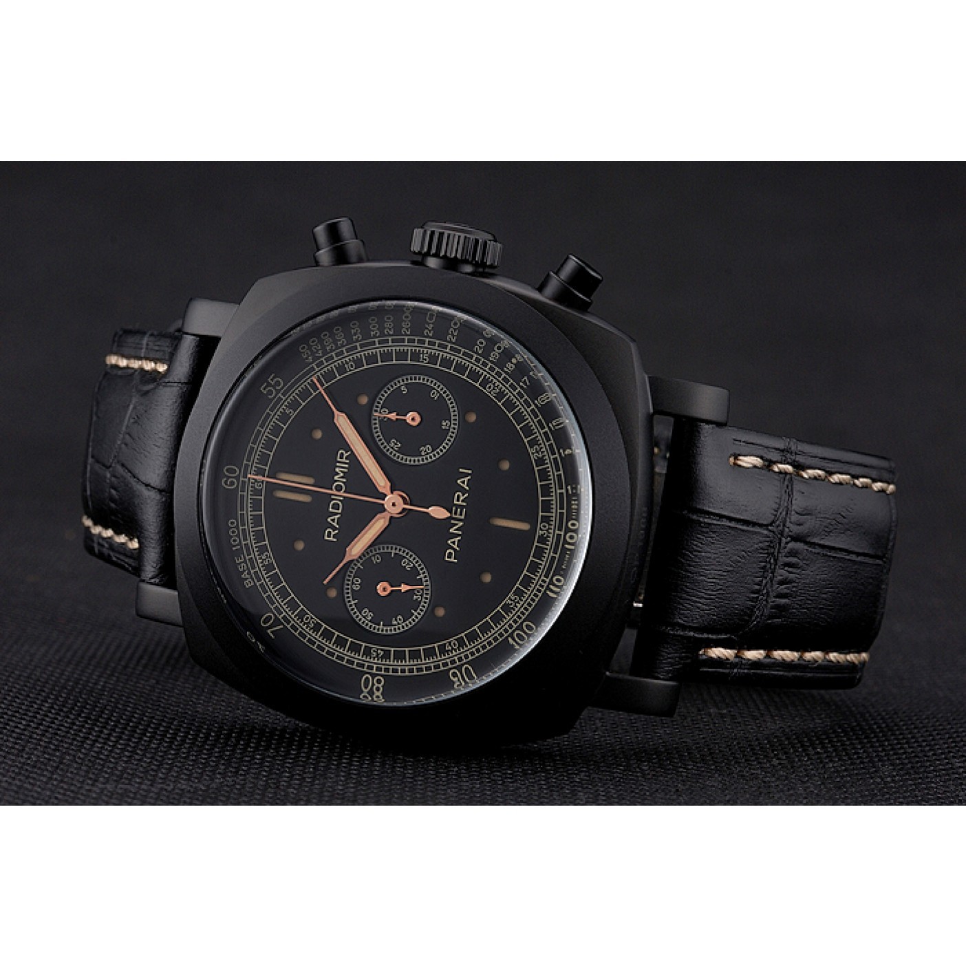 MiroTime Swiss Panerai Radiomir 1940 Chronograph Black Dial Black Ionized Case Black Leather Strap