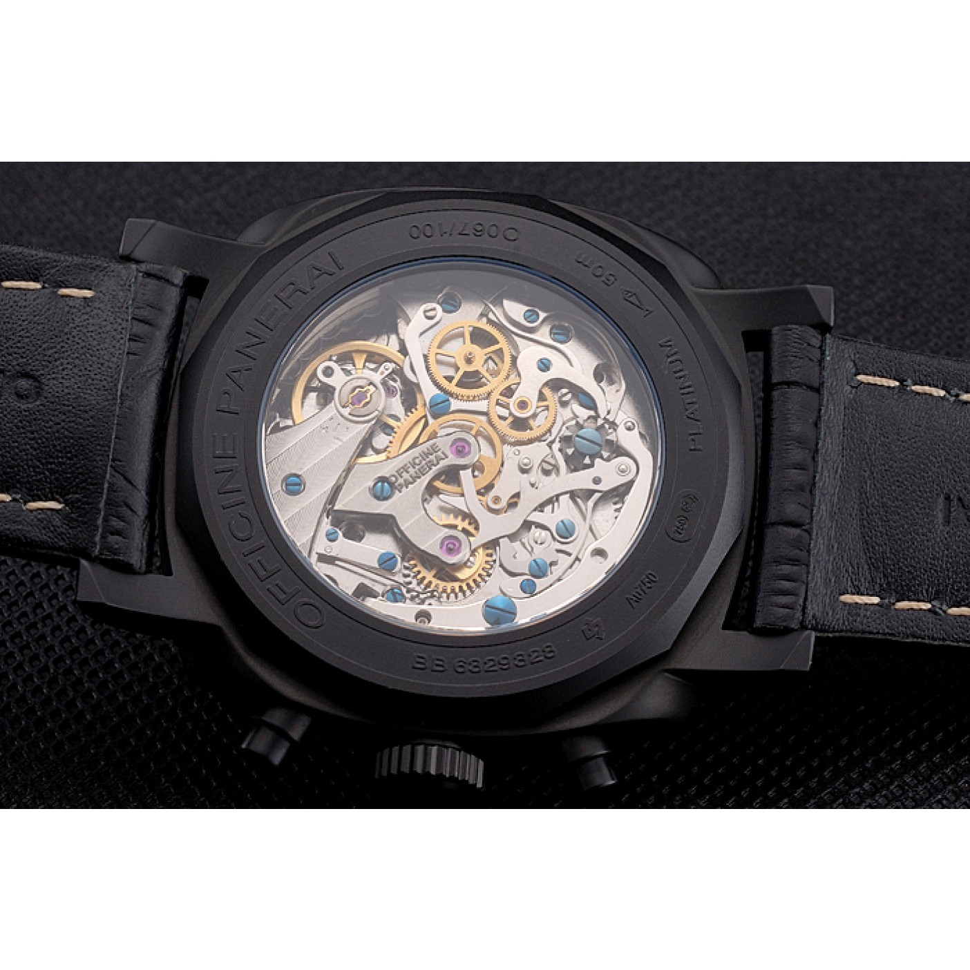 MiroTime Swiss Panerai Radiomir 1940 Chronograph Black Dial Black Ionized Case Black Leather Strap