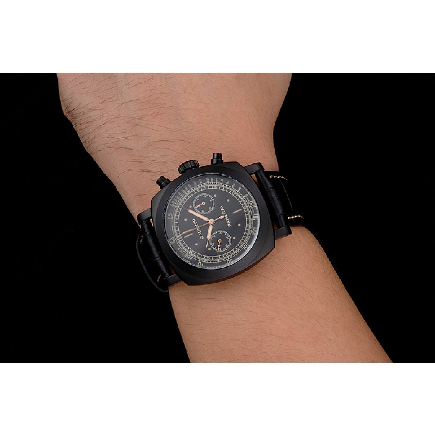 MiroTime Swiss Panerai Radiomir 1940 Chronograph Black Dial Black Ionized Case Black Leather Strap