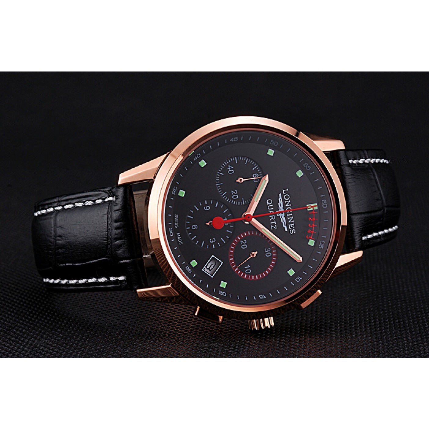 MiroTime Longines Column Wheel Black Dial Gold Case Black Leather Strap