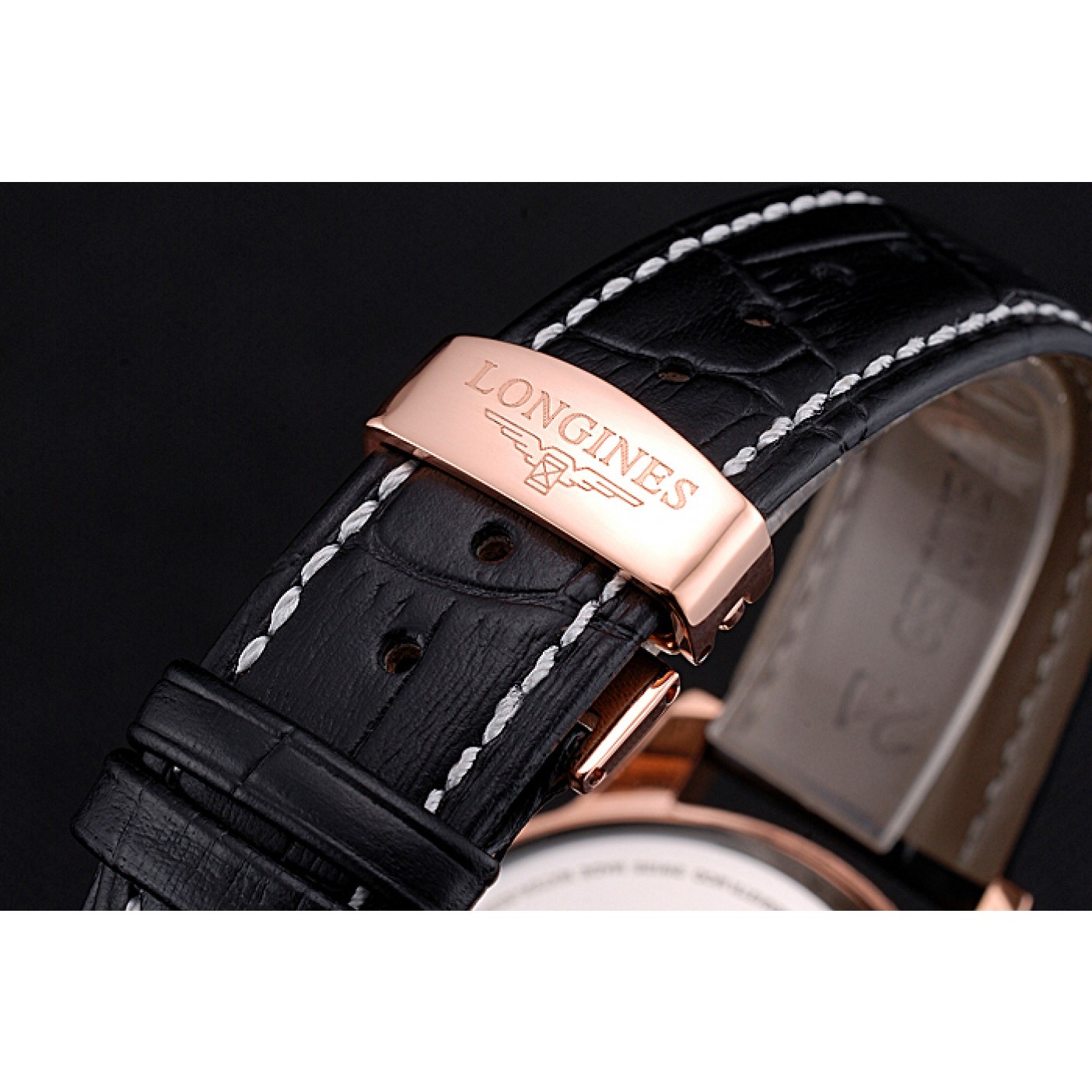 MiroTime Longines Column Wheel Black Dial Gold Case Black Leather Strap