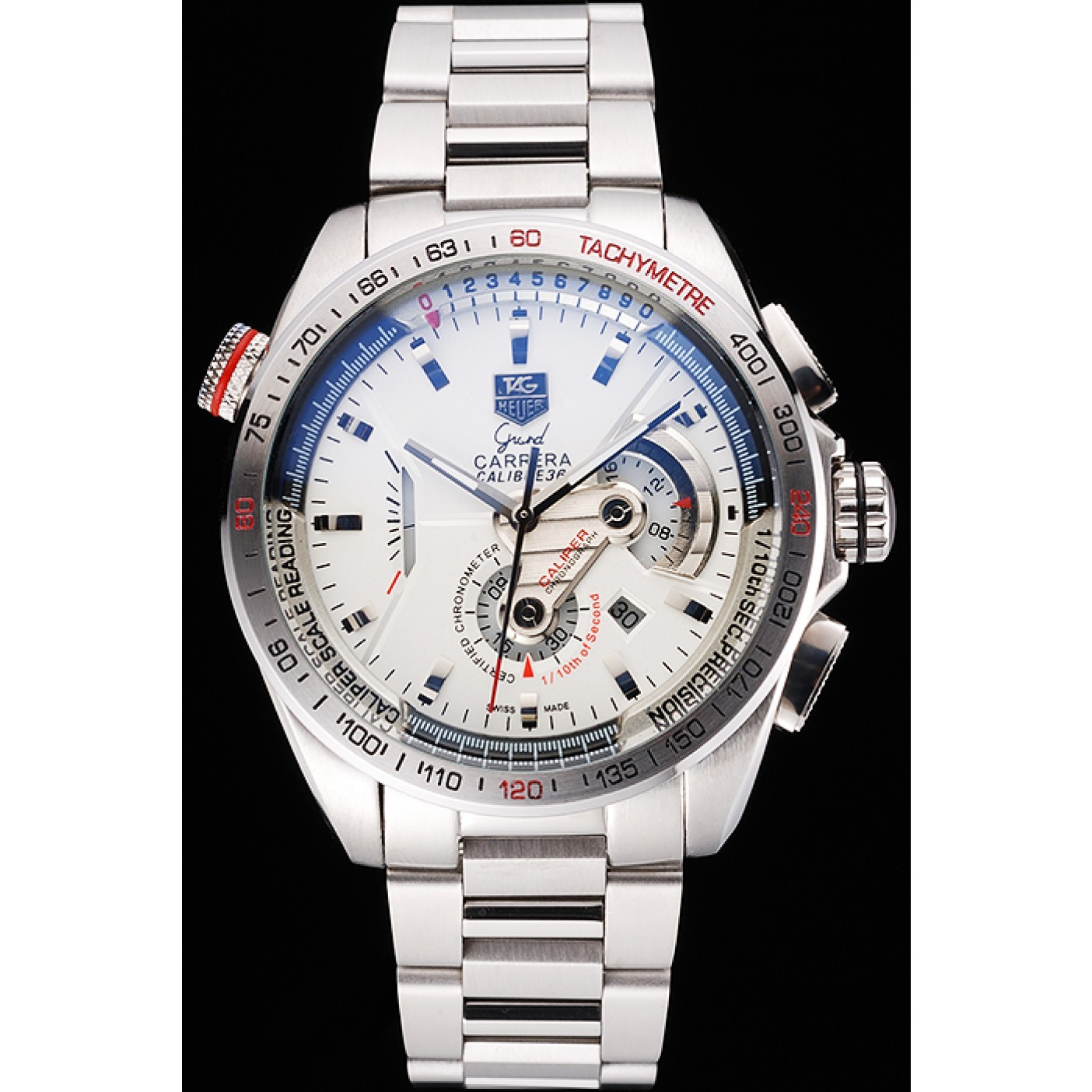 MiroTime Tag Heuer Carrera Tachymeter Bezel White Dial Stainless Steel Strap
