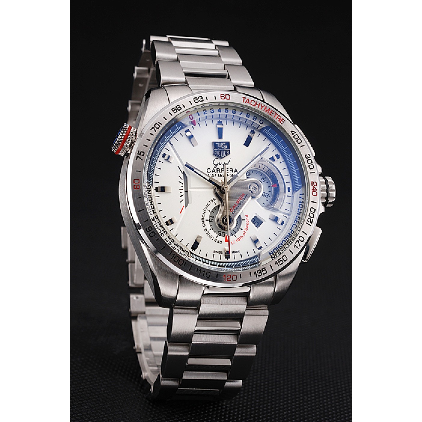 MiroTime Tag Heuer Carrera Tachymeter Bezel White Dial Stainless Steel Strap