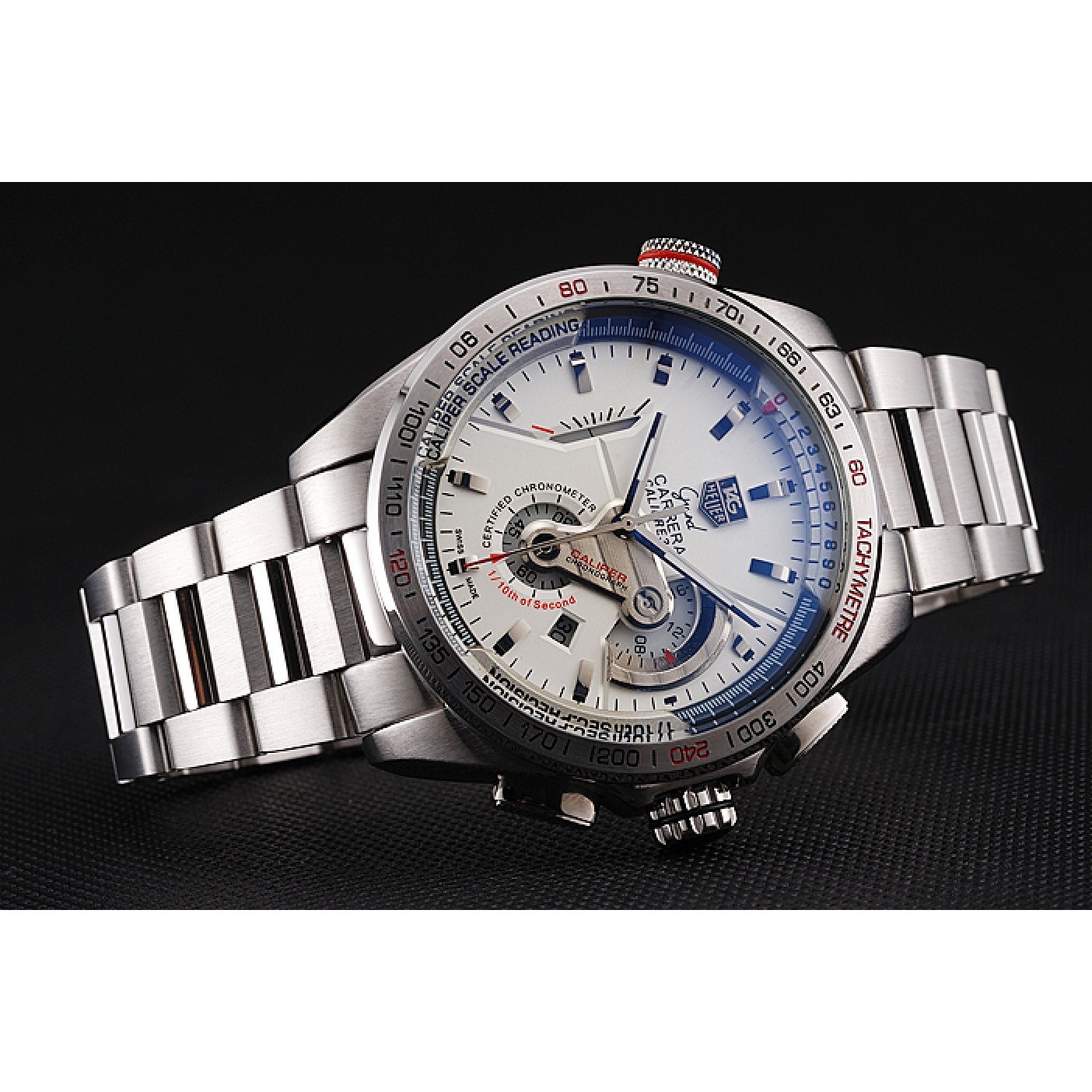 MiroTime Tag Heuer Carrera Tachymeter Bezel White Dial Stainless Steel Strap
