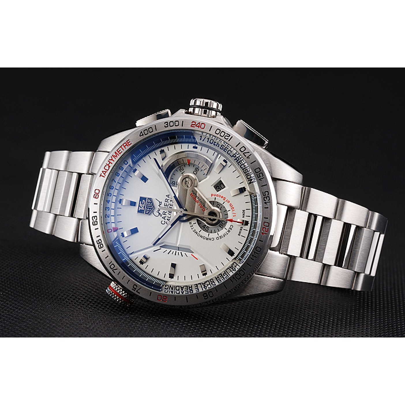 MiroTime Tag Heuer Carrera Tachymeter Bezel White Dial Stainless Steel Strap