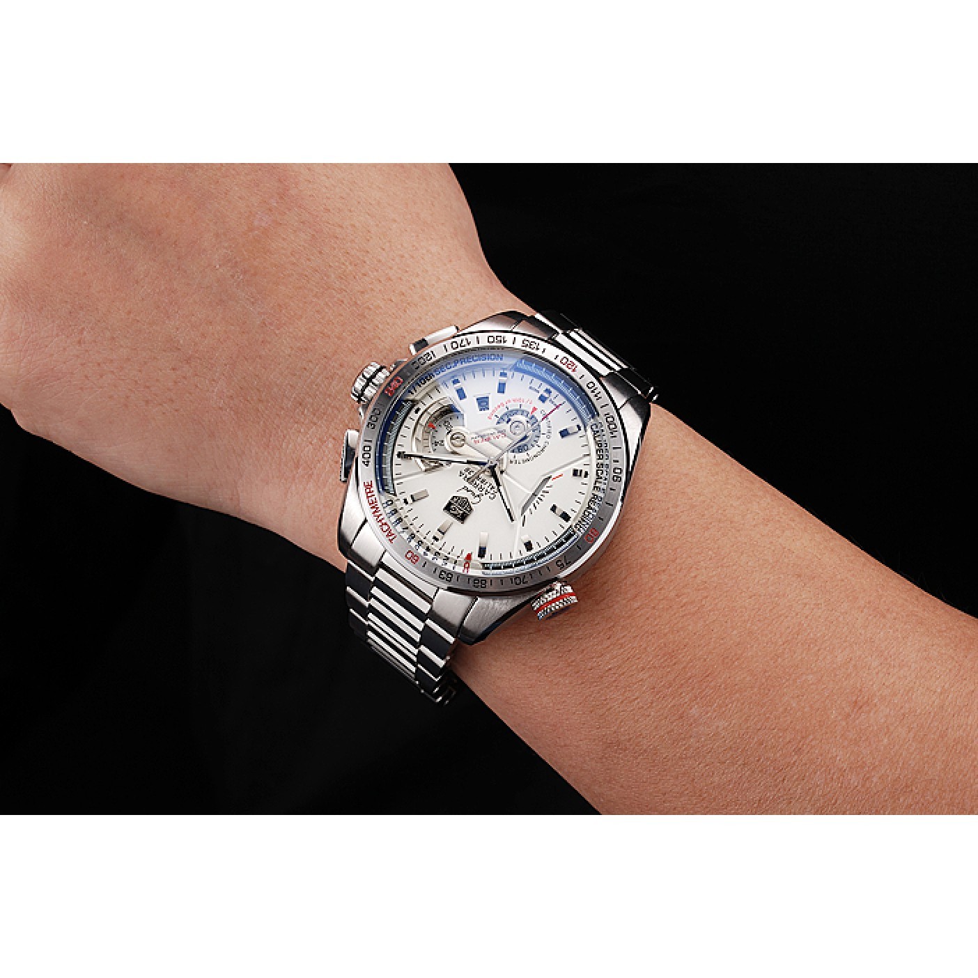 MiroTime Tag Heuer Carrera Tachymeter Bezel White Dial Stainless Steel Strap