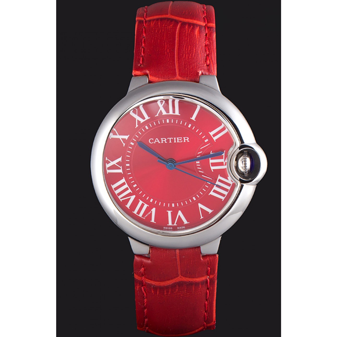 MiroTime Cartier Ballon Bleu Silver Bezel with Red Dial and Red Leather Band 621556