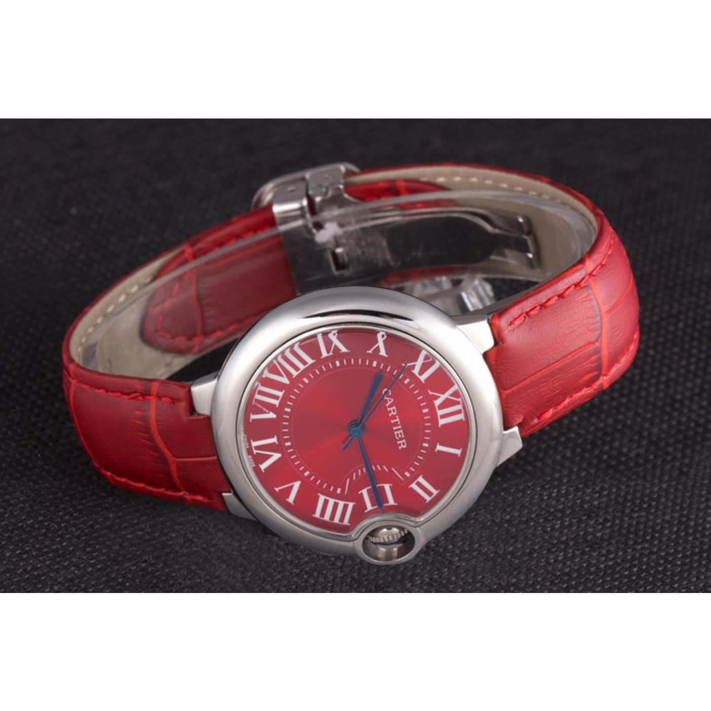 MiroTime Cartier Ballon Bleu Silver Bezel with Red Dial and Red Leather Band 621556