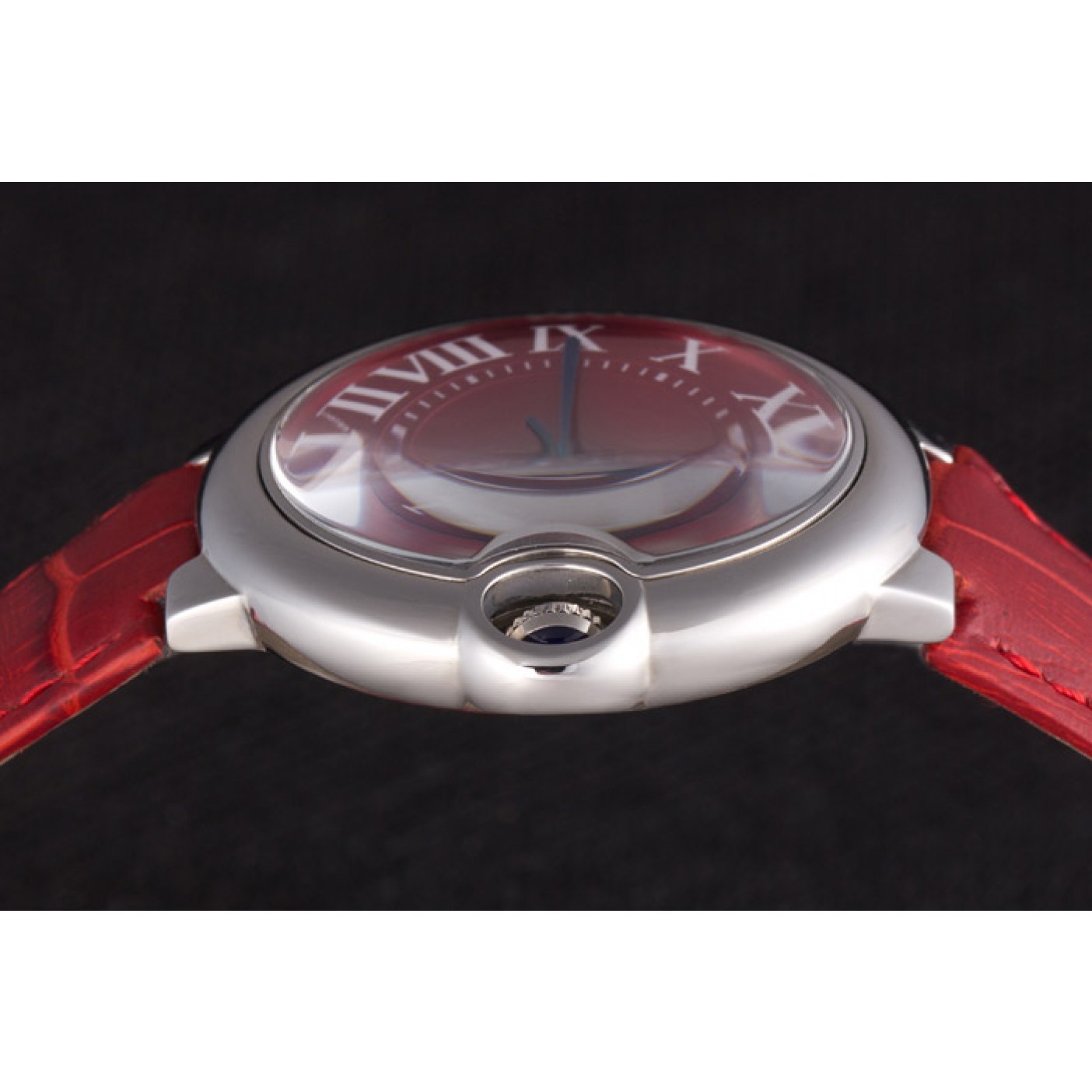 MiroTime Cartier Ballon Bleu Silver Bezel with Red Dial and Red Leather Band 621556