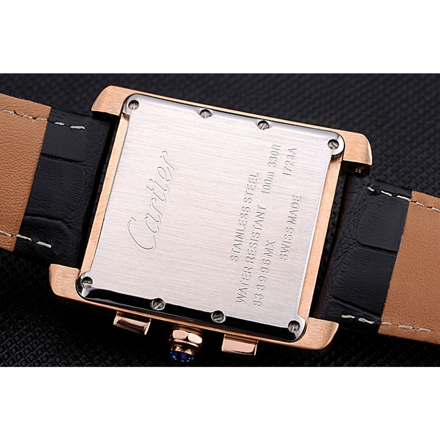 MiroTime Cartier Tank MC Black Dial Gold Case Black Leather Bracelet 622694