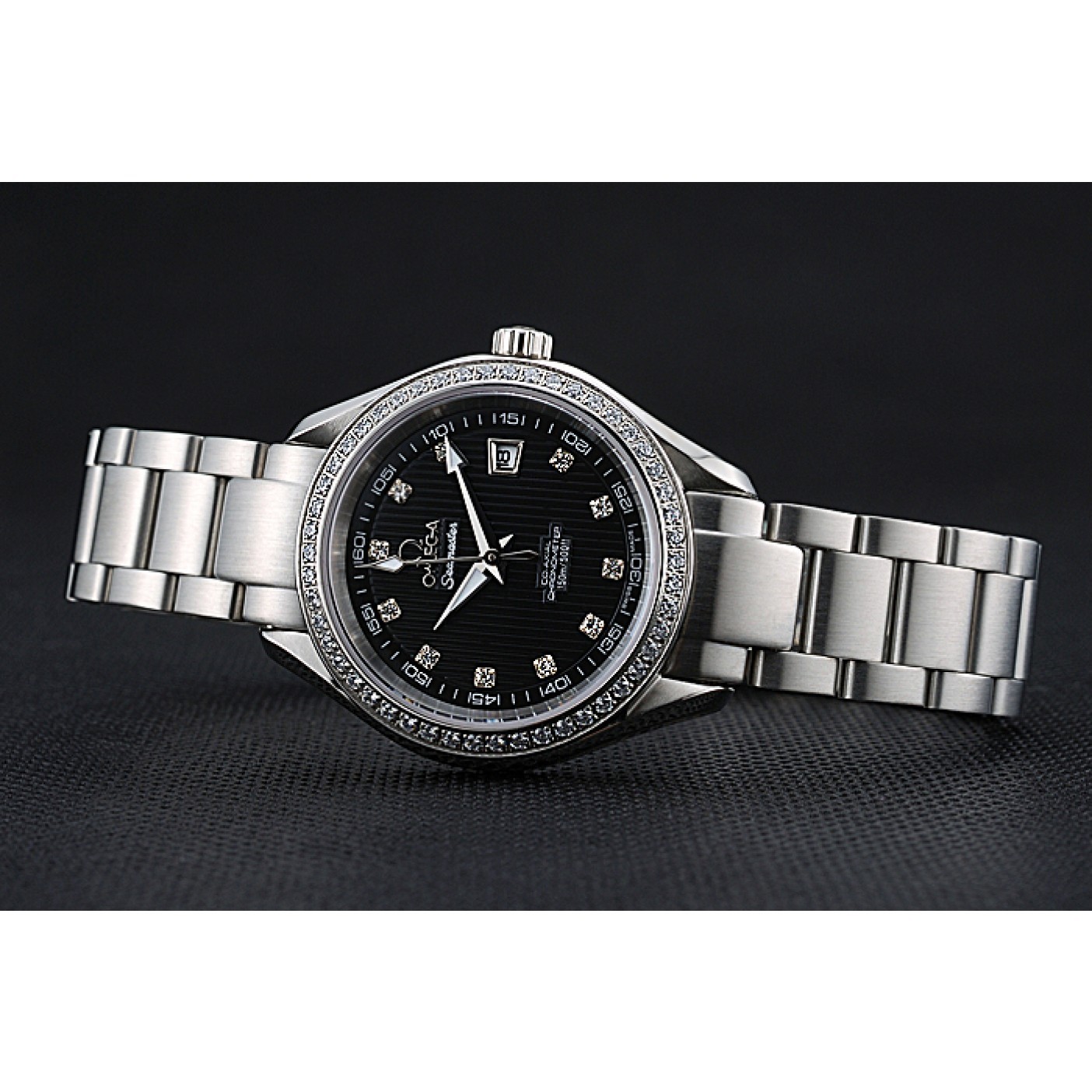 MiroTime Omega Seamaster Aqua Terra Black Dial Diamond Case Stainless Steel Bracelet 622449