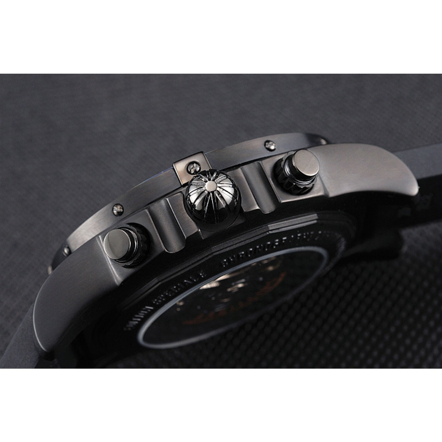 MiroTime Swiss Breitling Chronomat 44 Raven Black And Orange Dial Black Case Black Rubber Strap