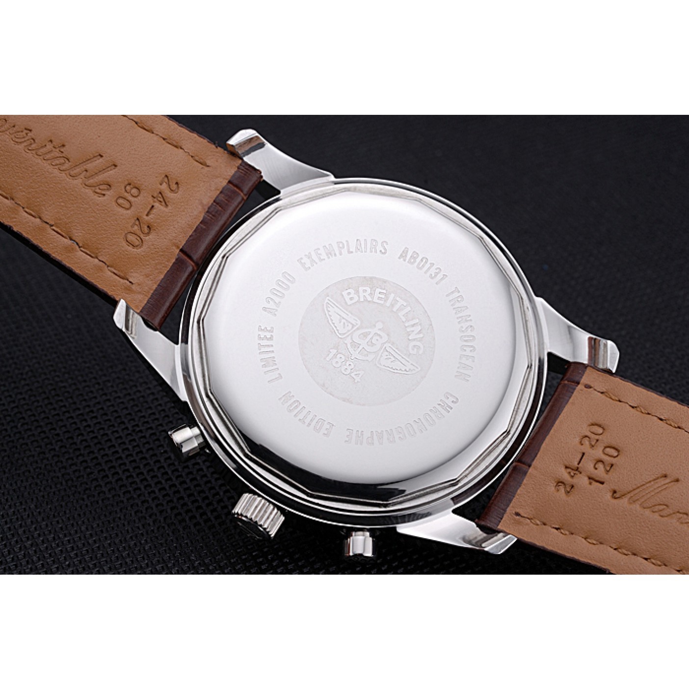 MiroTime Breitling Transocean Chronograph Unitime White Dial Stainless Steel Case Brown Leather Bracelet 622244
