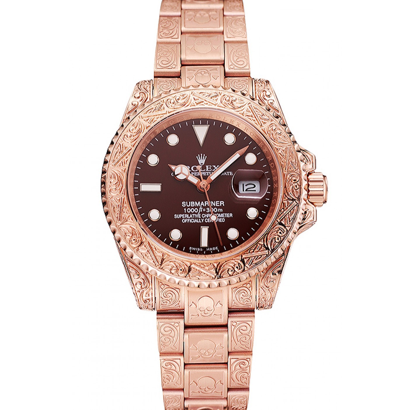MiroTime Swiss Rolex Submariner Skull Limited Edition Brown Dial Rose Gold Case And Bracelet 1454087