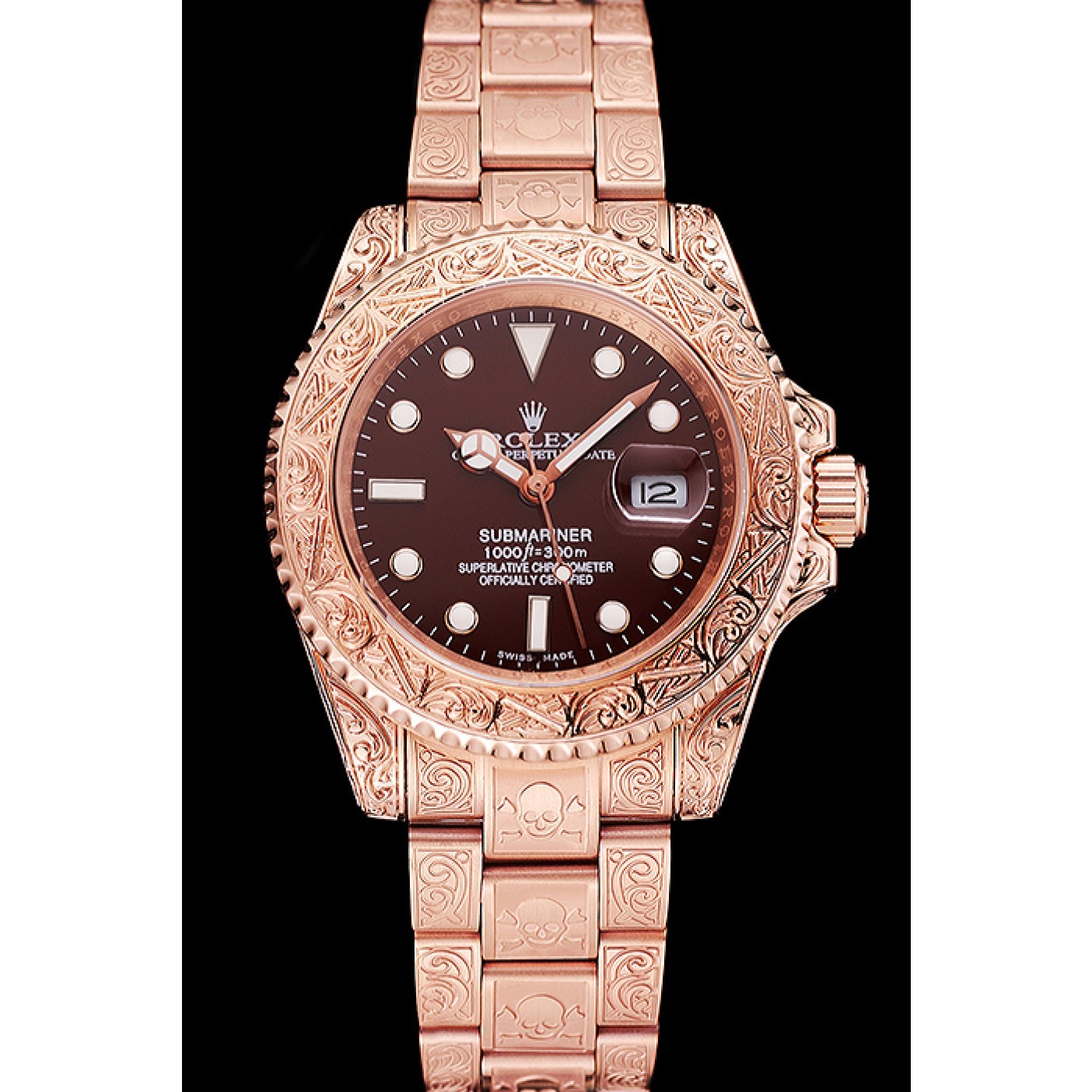 MiroTime Swiss Rolex Submariner Skull Limited Edition Brown Dial Rose Gold Case And Bracelet 1454087