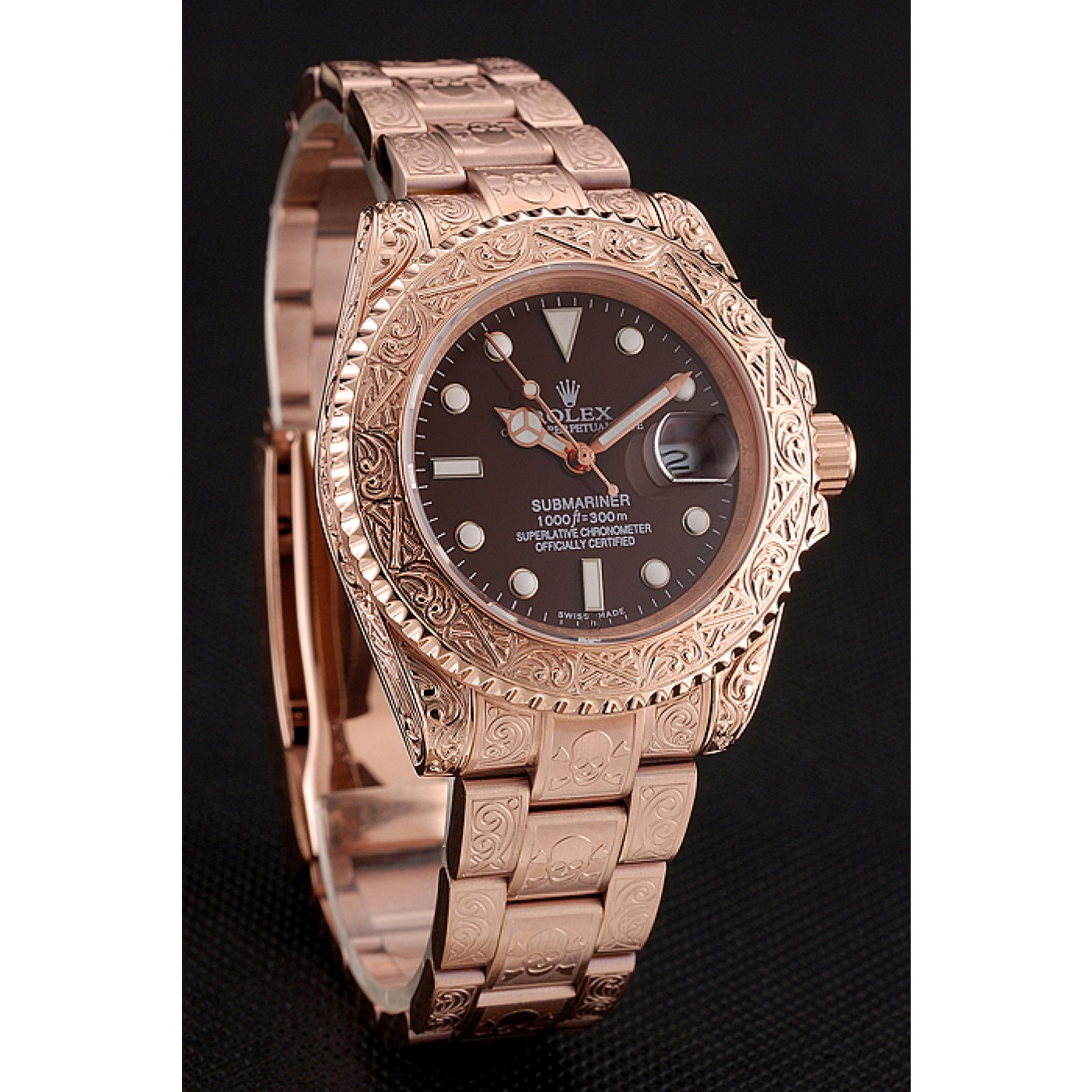 MiroTime Swiss Rolex Submariner Skull Limited Edition Brown Dial Rose Gold Case And Bracelet 1454087