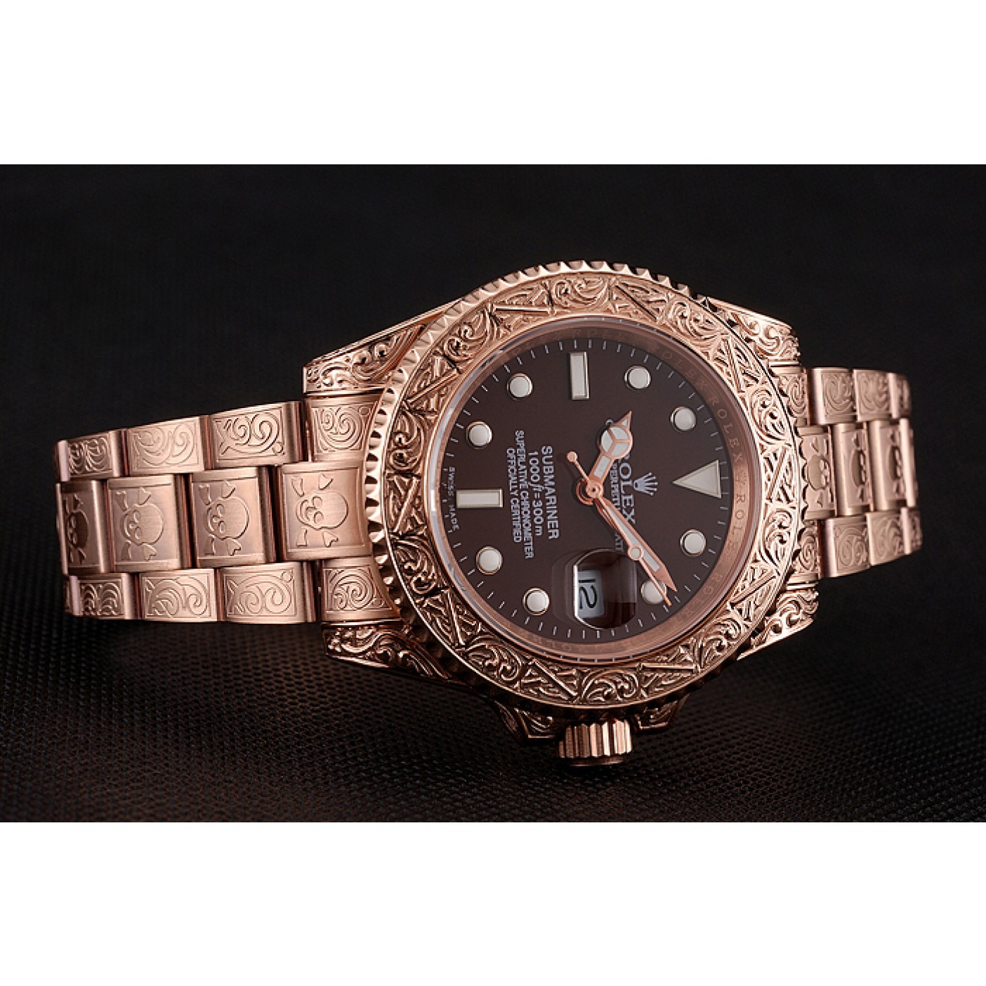 MiroTime Swiss Rolex Submariner Skull Limited Edition Brown Dial Rose Gold Case And Bracelet 1454087