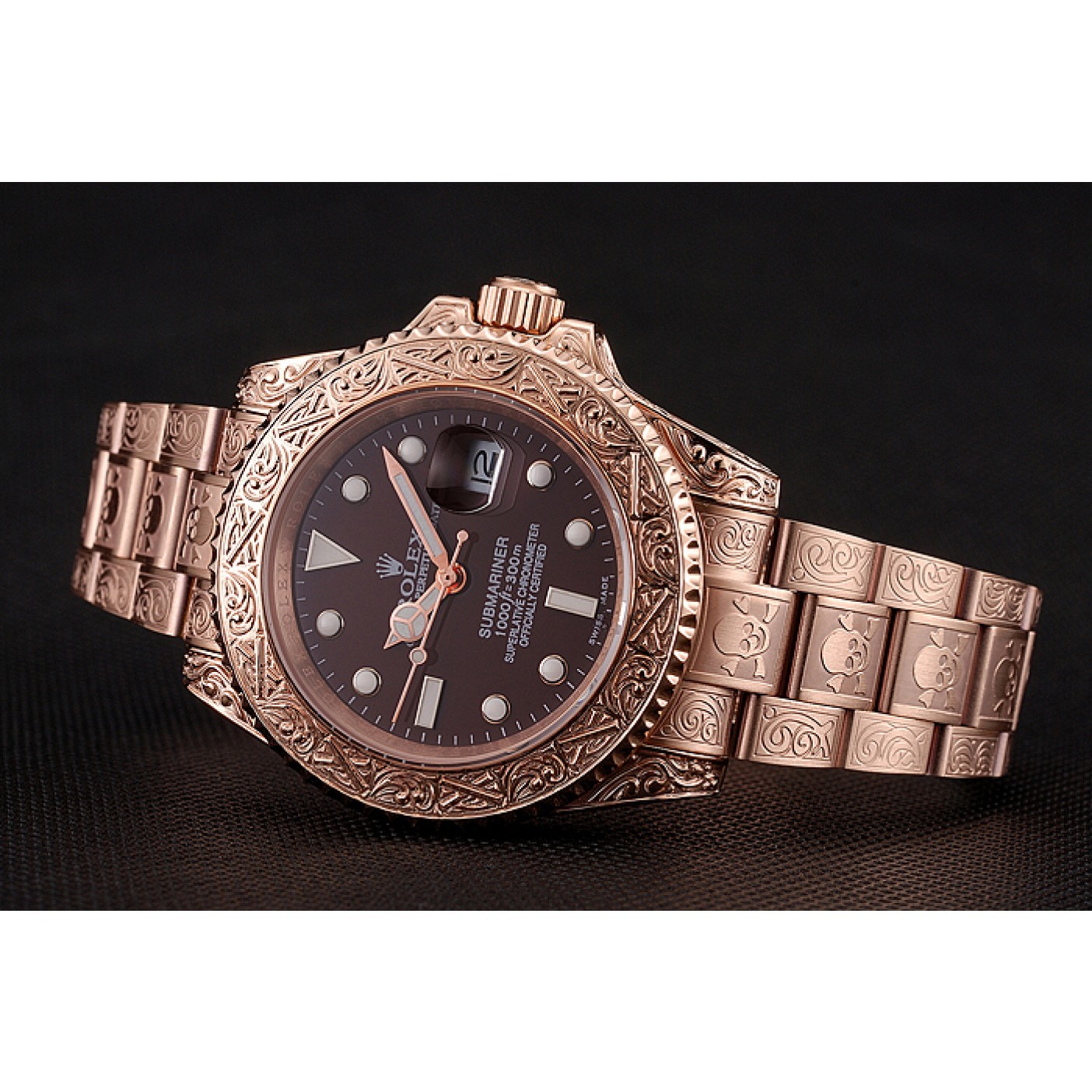 MiroTime Swiss Rolex Submariner Skull Limited Edition Brown Dial Rose Gold Case And Bracelet 1454087