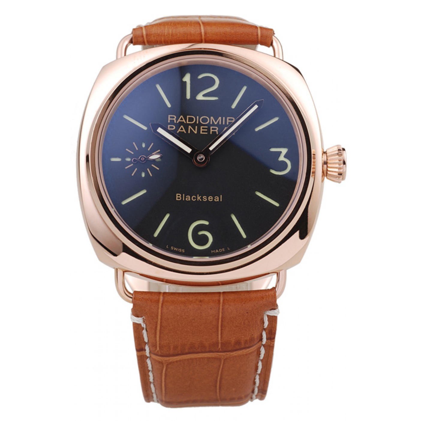 MiroTime Panerai Radiomir Rose Gold Case Black Dial Brown Leather Strap 98137