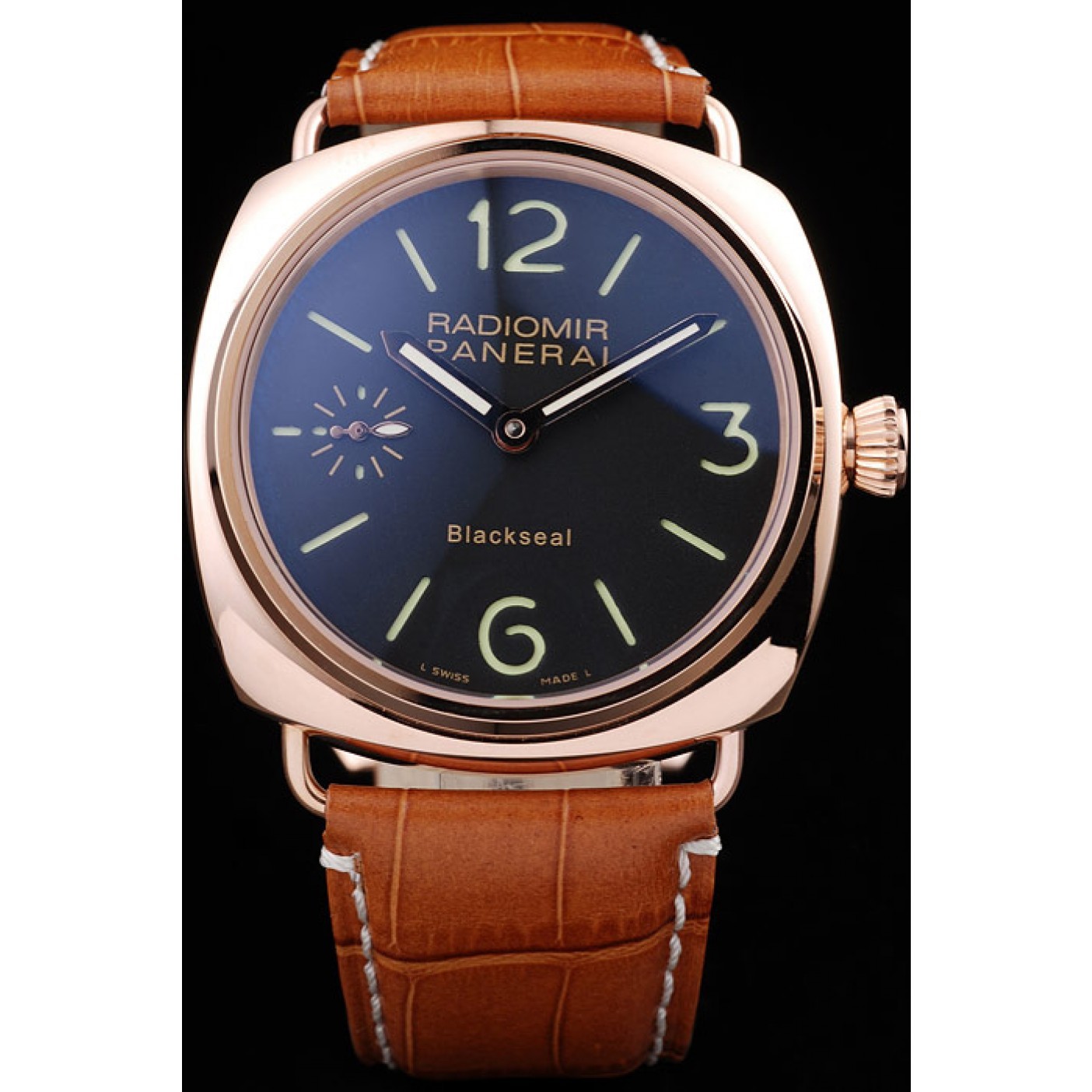 MiroTime Panerai Radiomir Rose Gold Case Black Dial Brown Leather Strap 98137