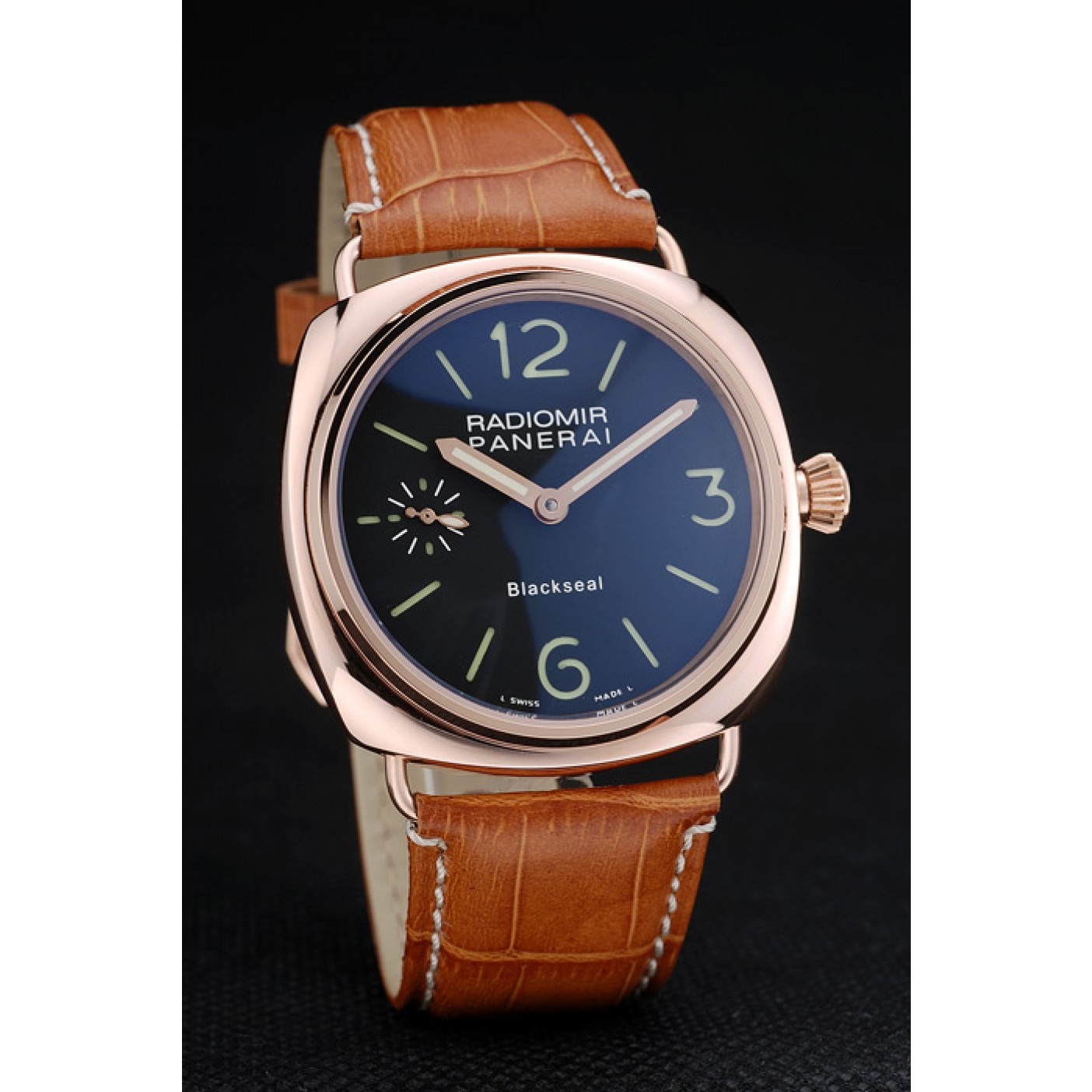 MiroTime Panerai Radiomir Rose Gold Case Black Dial Brown Leather Strap 98137