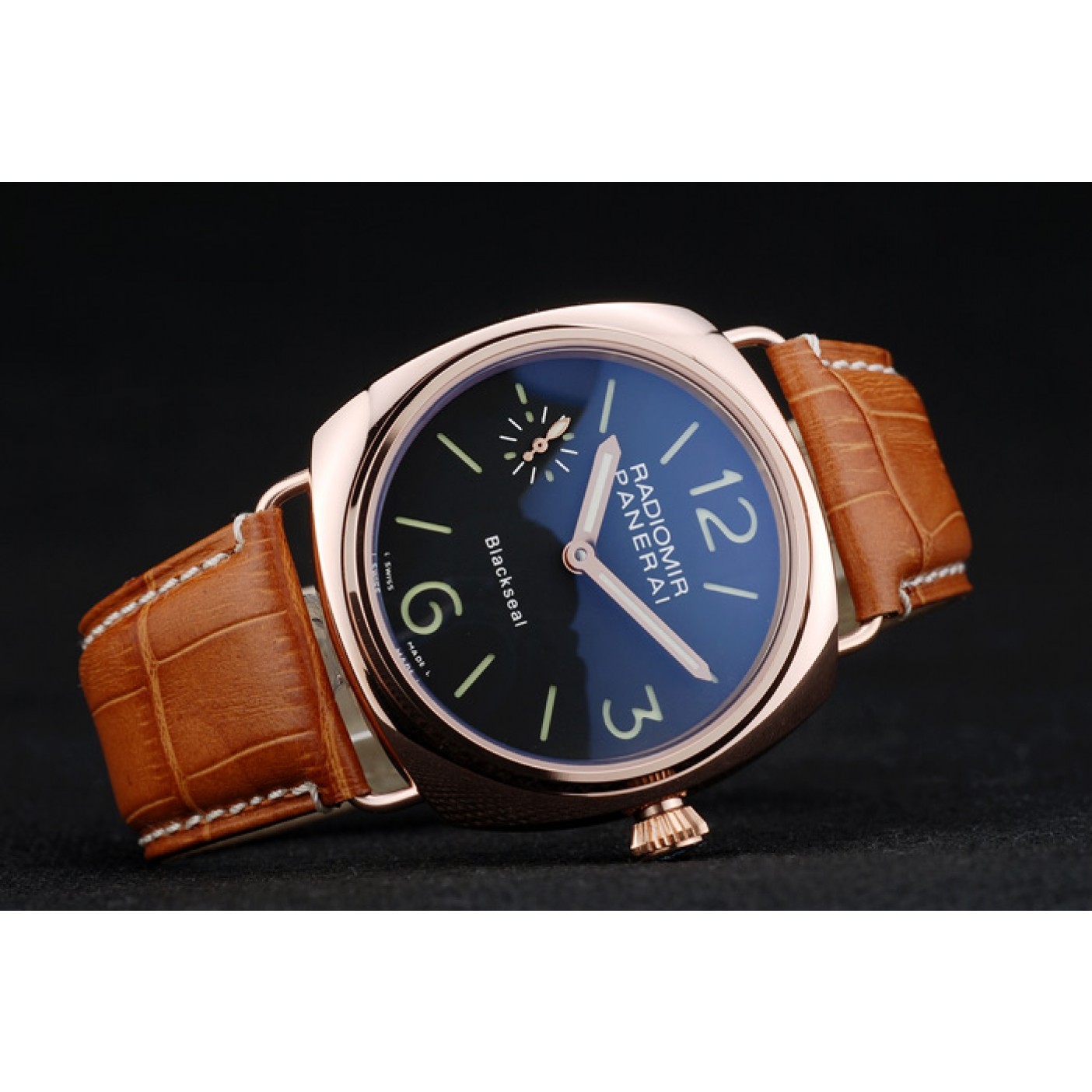MiroTime Panerai Radiomir Rose Gold Case Black Dial Brown Leather Strap 98137