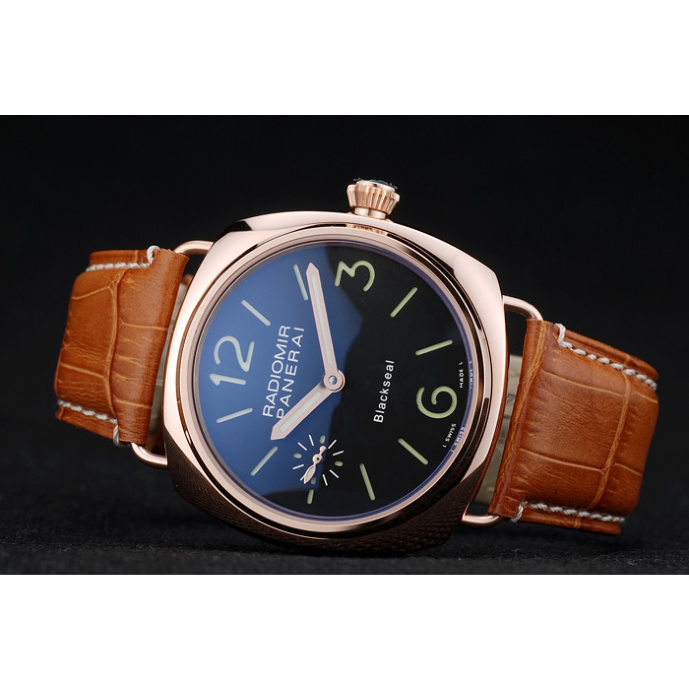 MiroTime Panerai Radiomir Rose Gold Case Black Dial Brown Leather Strap 98137