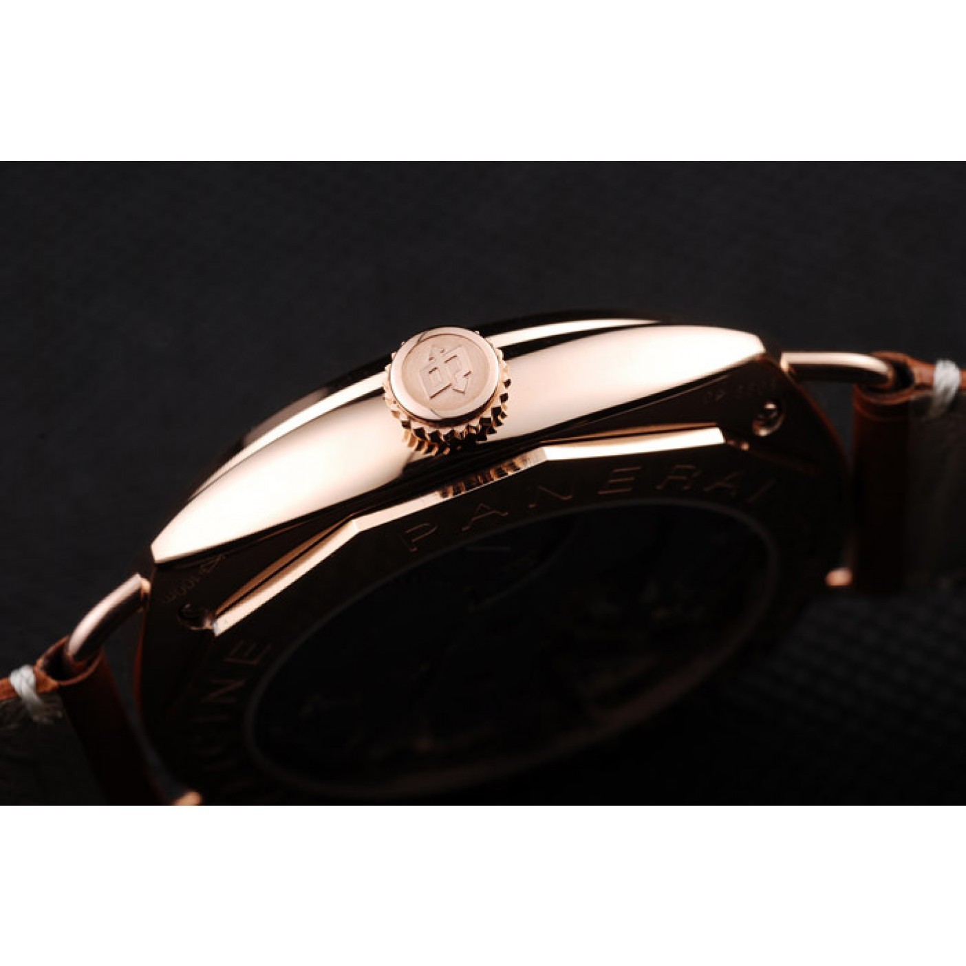 MiroTime Panerai Radiomir Rose Gold Case Black Dial Brown Leather Strap 98137