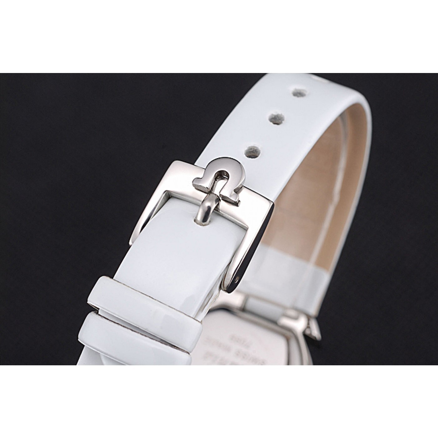 MiroTime Omega Ladies Watch White Dial With Jewels Stainless Steel Case White Leather Strap 622817