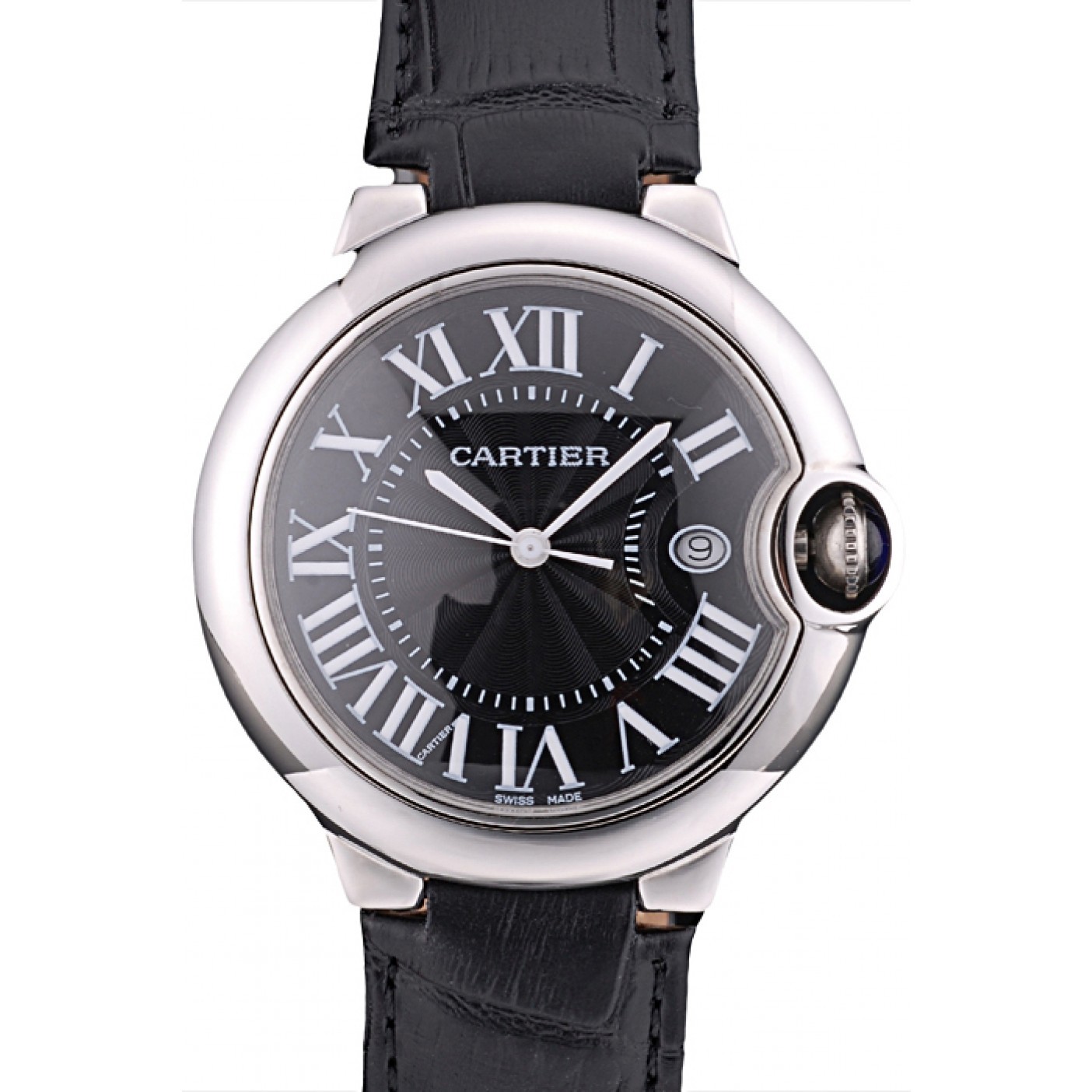 MiroTime Cartier Ballon Bleu 38mm Black Dial Stainless Steel Case Black Leather Bracelet