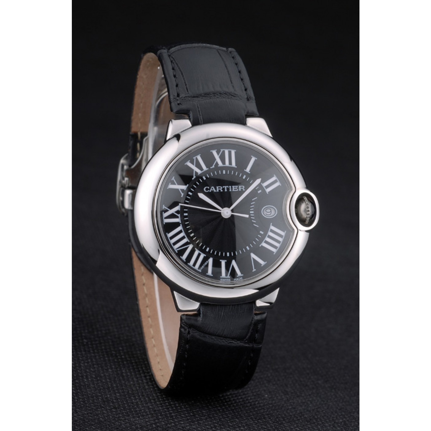 MiroTime Cartier Ballon Bleu 38mm Black Dial Stainless Steel Case Black Leather Bracelet